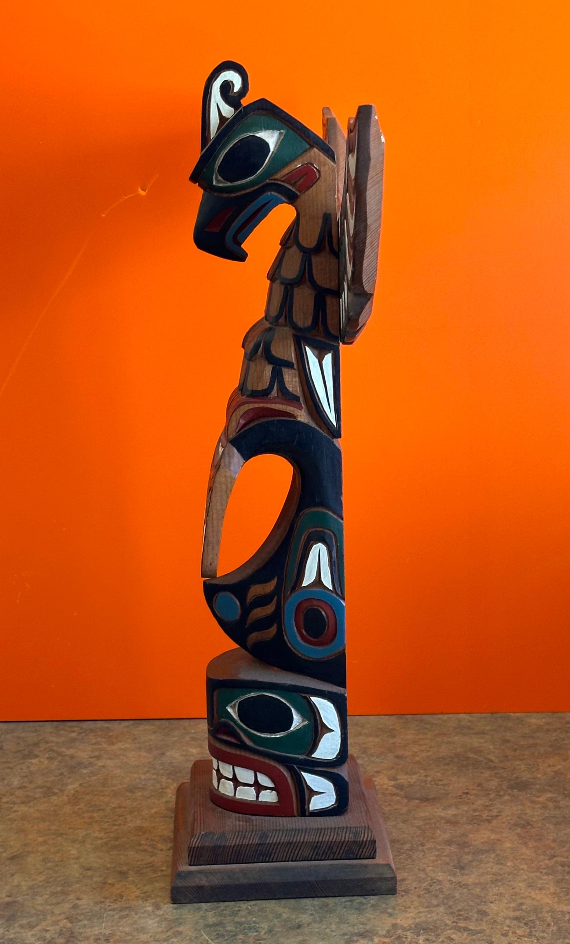 20th Century  Northwest Coast American Indian Hand Carved Wood Totem Pole by Gary Rice For Sale
