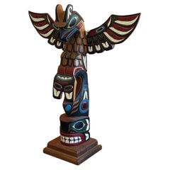  Northwest Coast American Indian Hand Carved Wood Totem Pole by Gary Rice