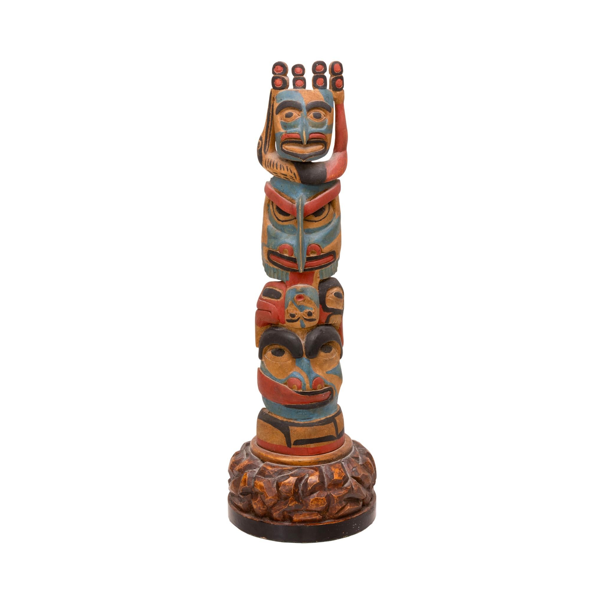 Northwest Coast Bella Bella Carved Totem Pole In Good Condition For Sale In Coeur d'Alene, ID