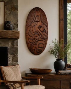 Northwest Coast Style Raven Form Hand-Carved Wood Wall Plaque Signed DG