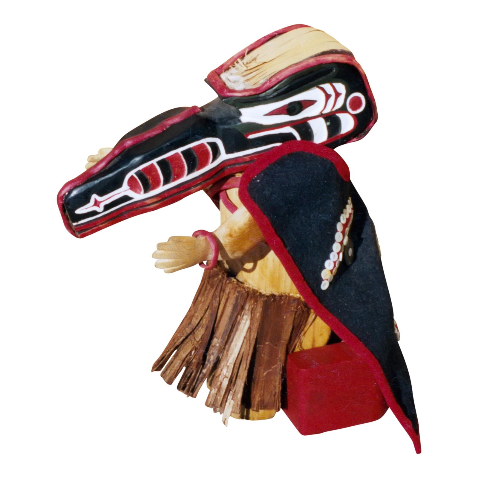 Northwest Coast Wooden Doll with Thunderbird, Eagle Mask