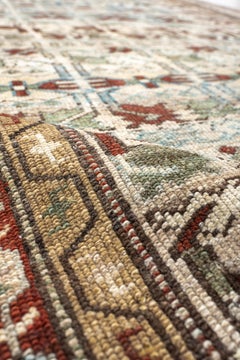 Northwest Persian Rug Color-Block Lattice Pattern in Sky Blue and Brick