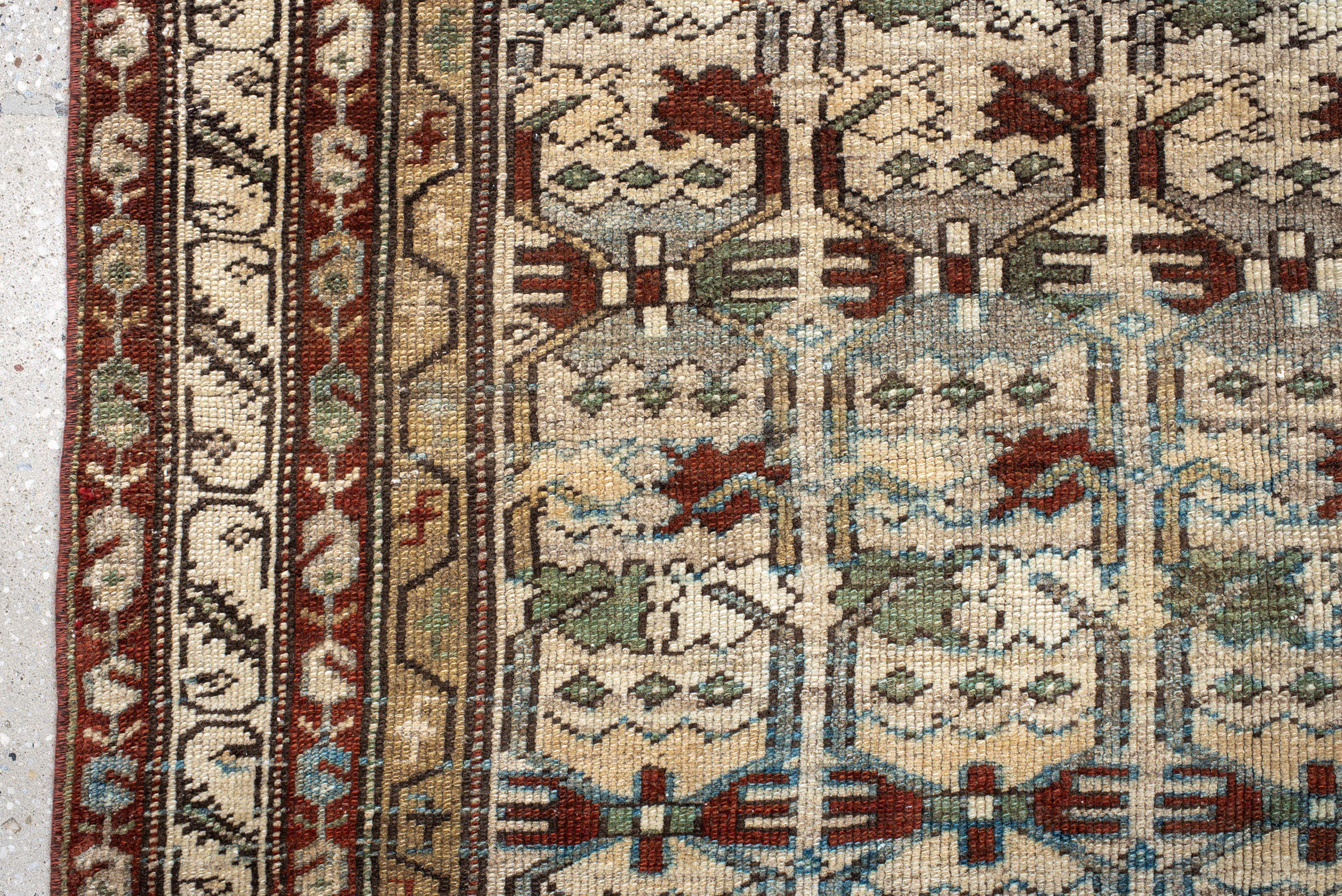 Mid-20th Century Northwest Persian Rug Color-Block Lattice Pattern in Sky Blue and Brick For Sale