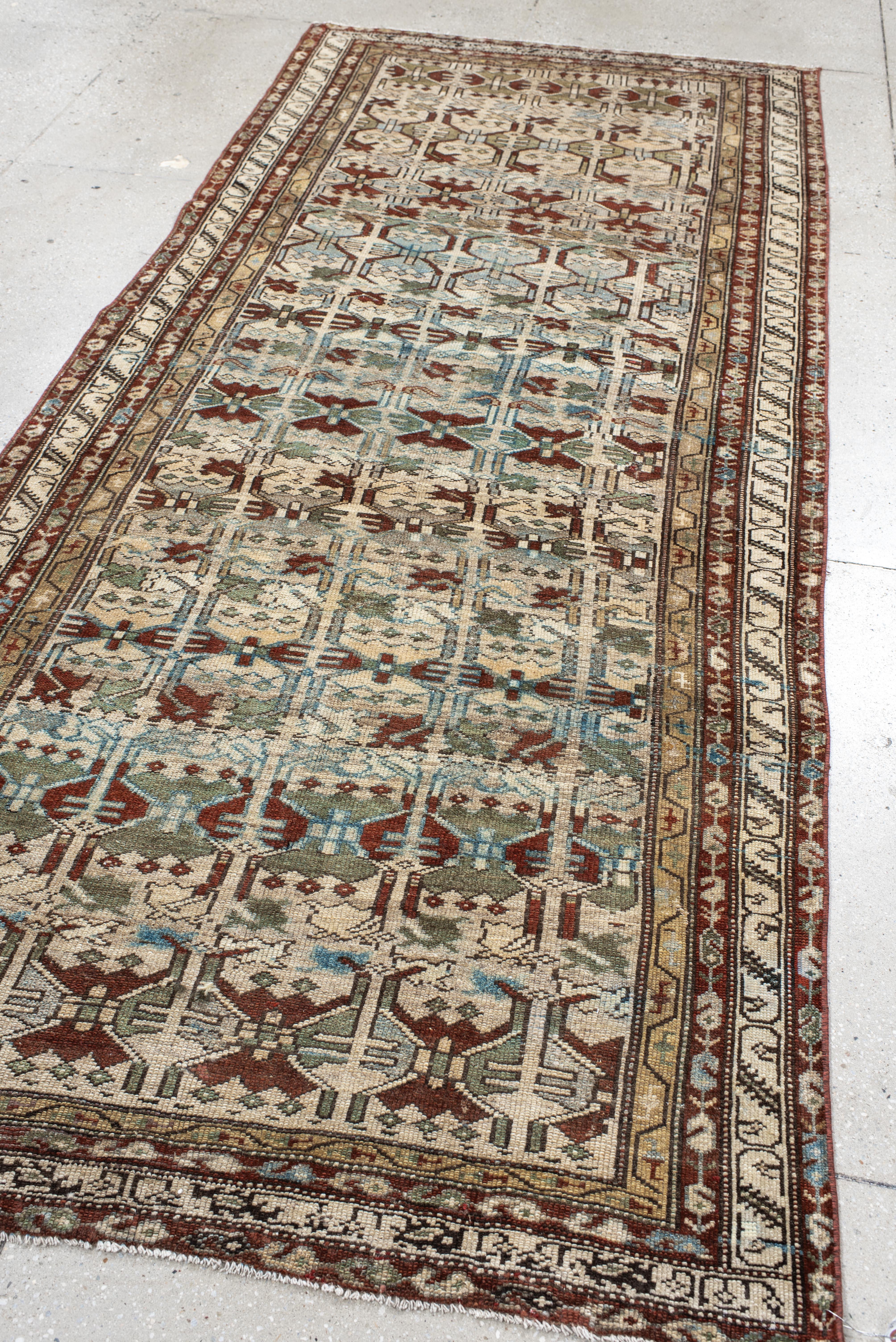 Northwest Persian Rug Color-Block Lattice Pattern in Sky Blue and Brick For Sale 1