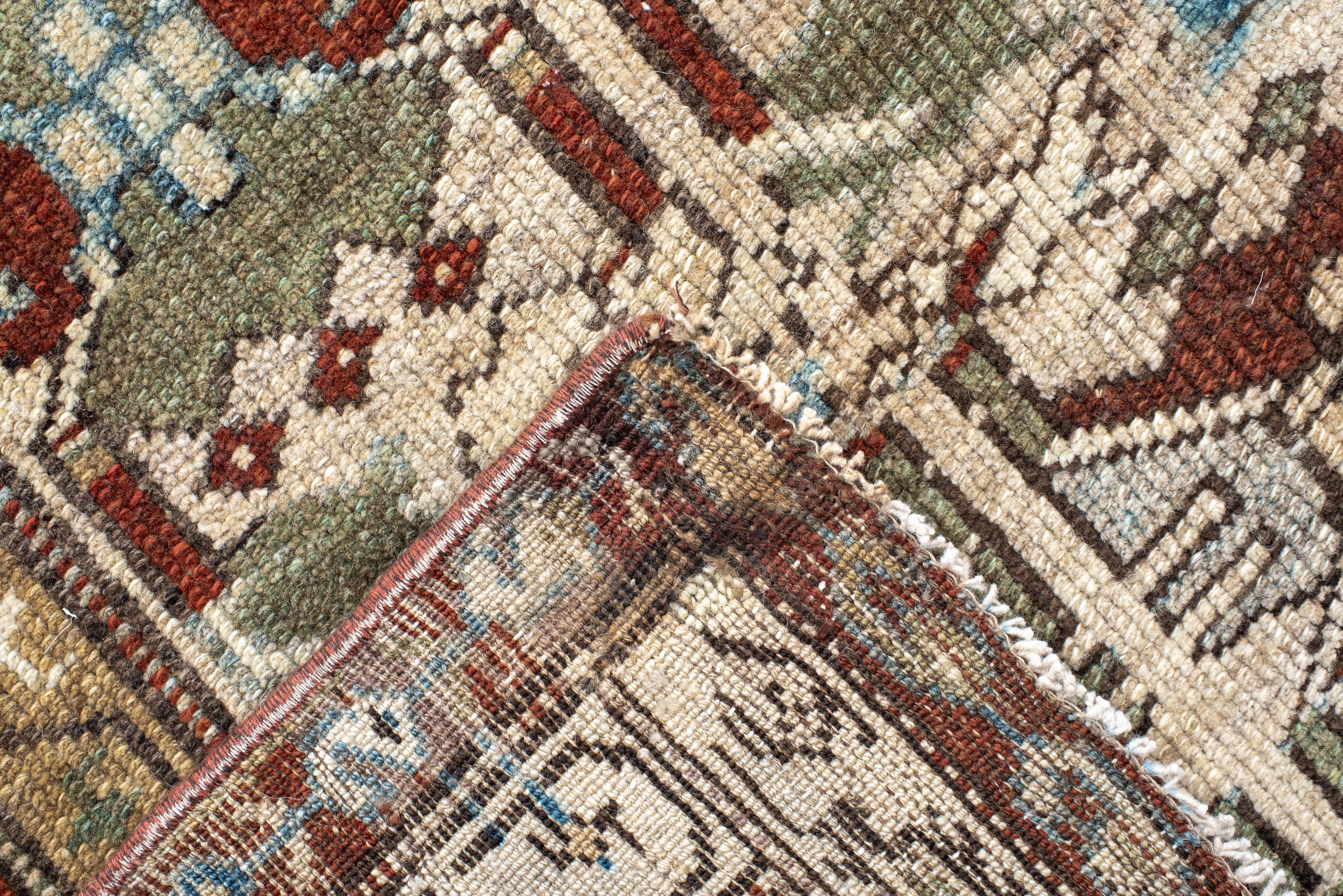 Northwest Persian Rug Color-Block Lattice Pattern in Sky Blue and Brick For Sale 2