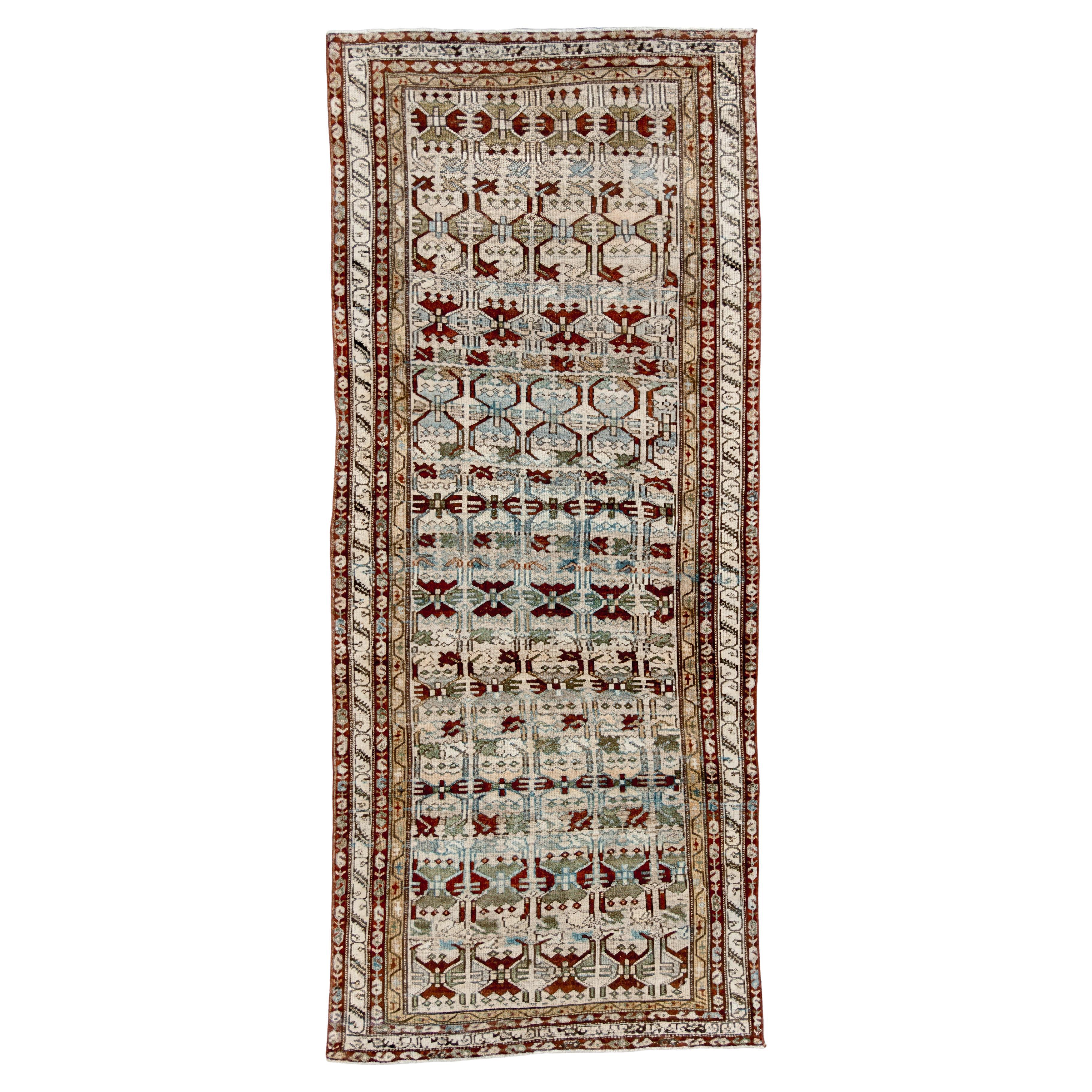 Northwest Persian Rug Color-Block Lattice Pattern in Sky Blue and Brick For Sale