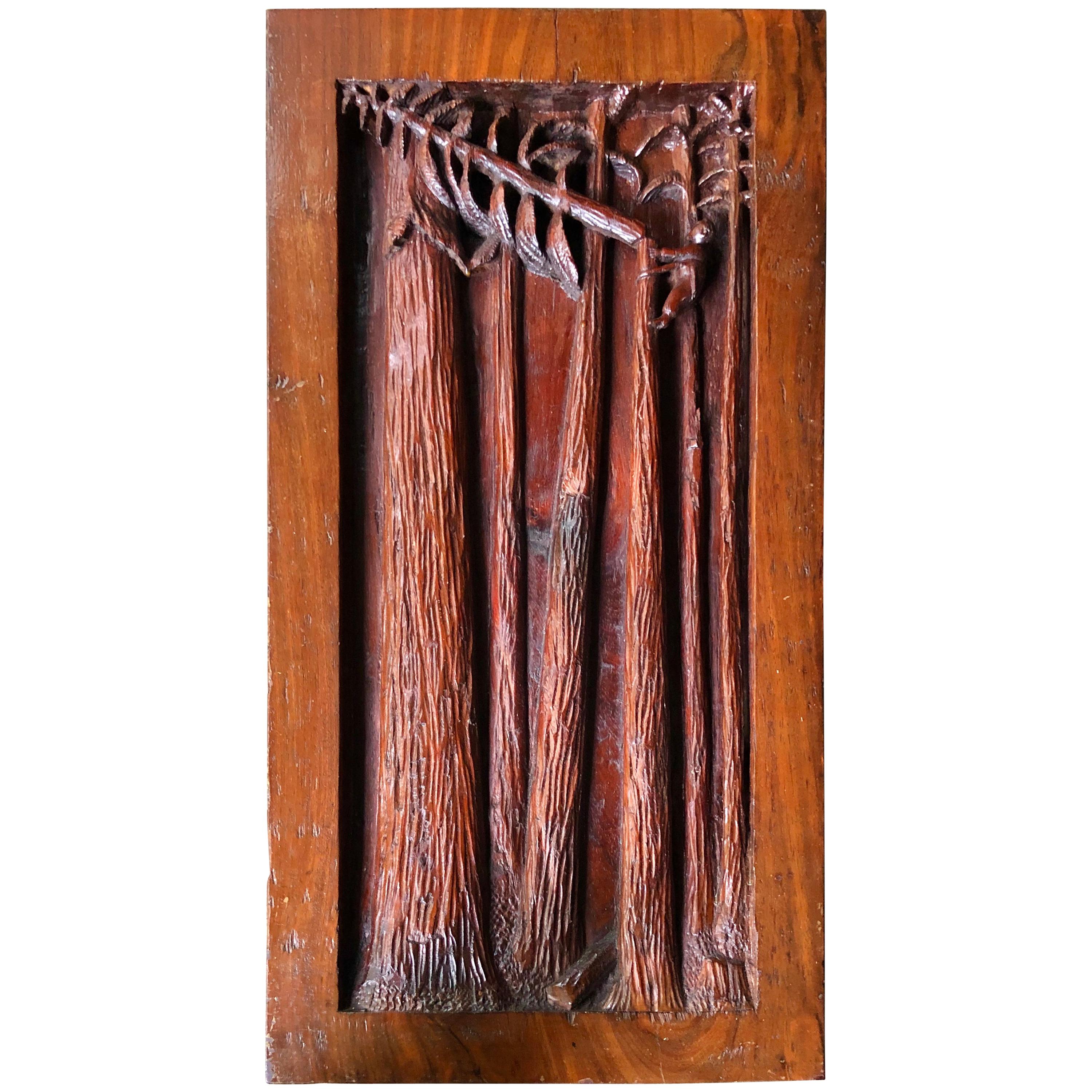 Northwest Redwood Relief Carved Panel of a Lumberjack