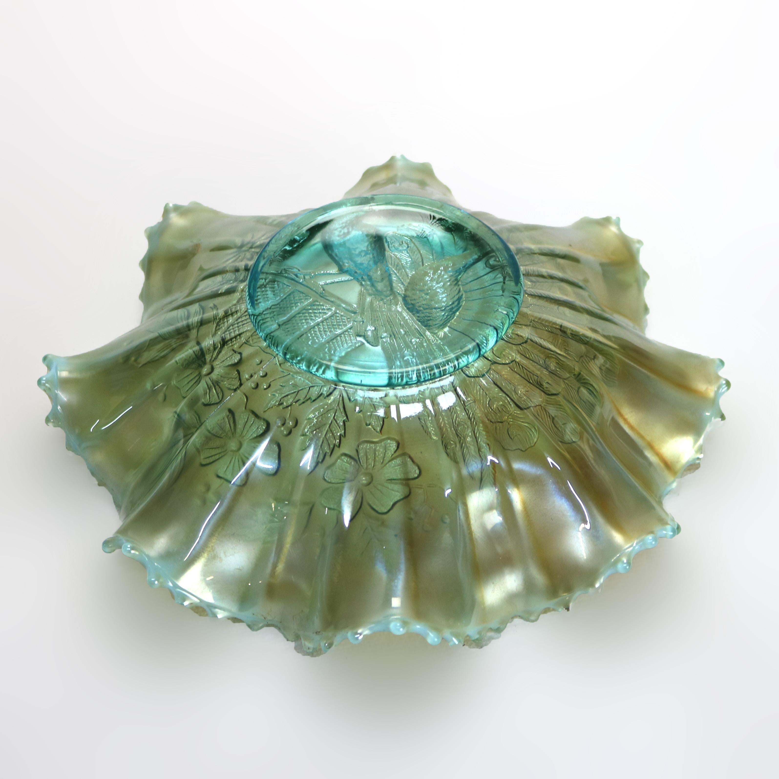 20th Century Northwood Opalescent Ice Blue Carnival Glass Peacocks at the Fountain Dish c1920