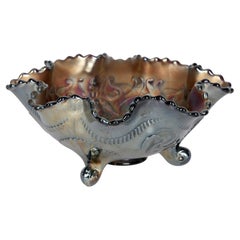 Northwood Wishbone Pattern Amethyst Carnival Glass Footed Bowl