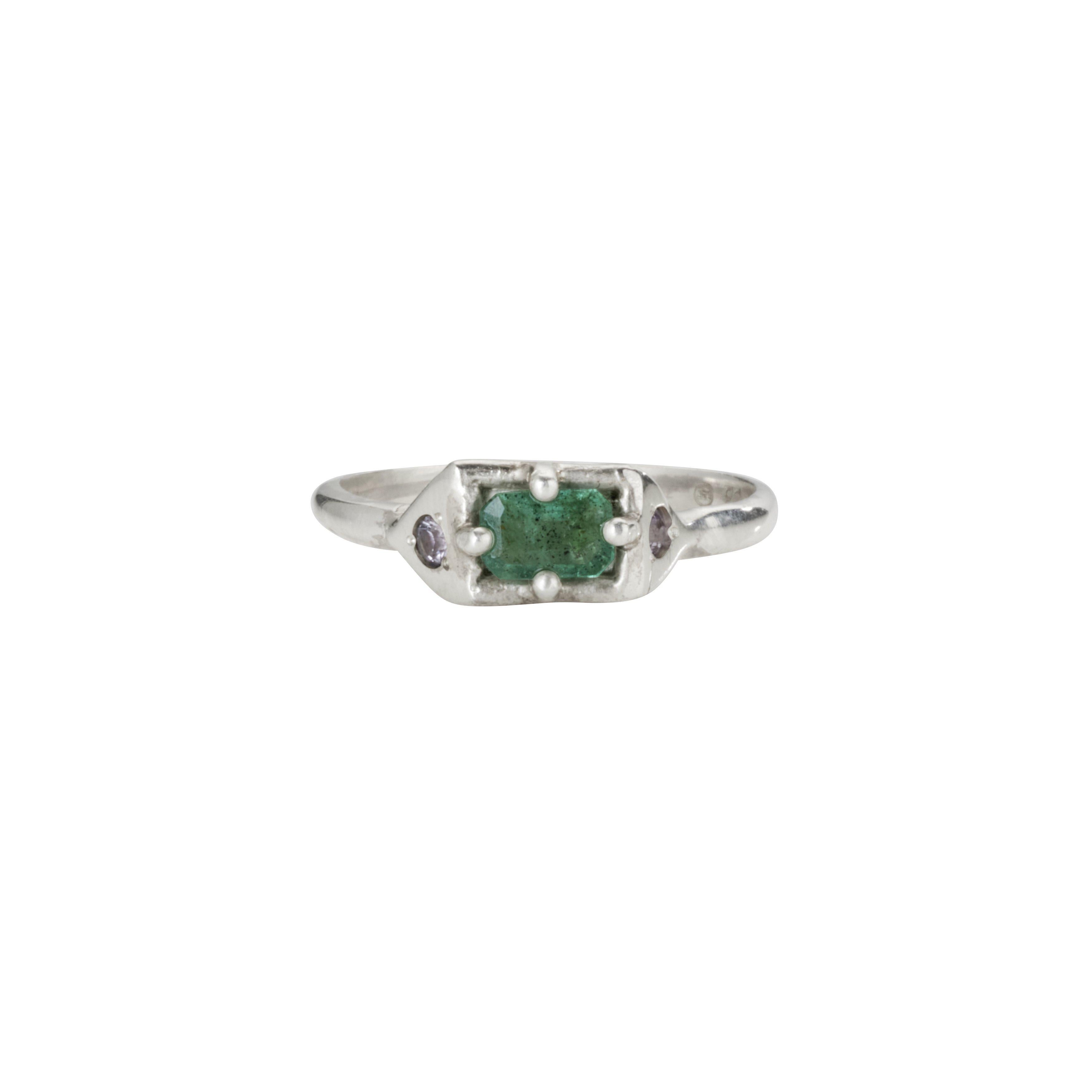 For Sale:  Nortia Ring with Emerald & Amethyst, Sterling Silver 2