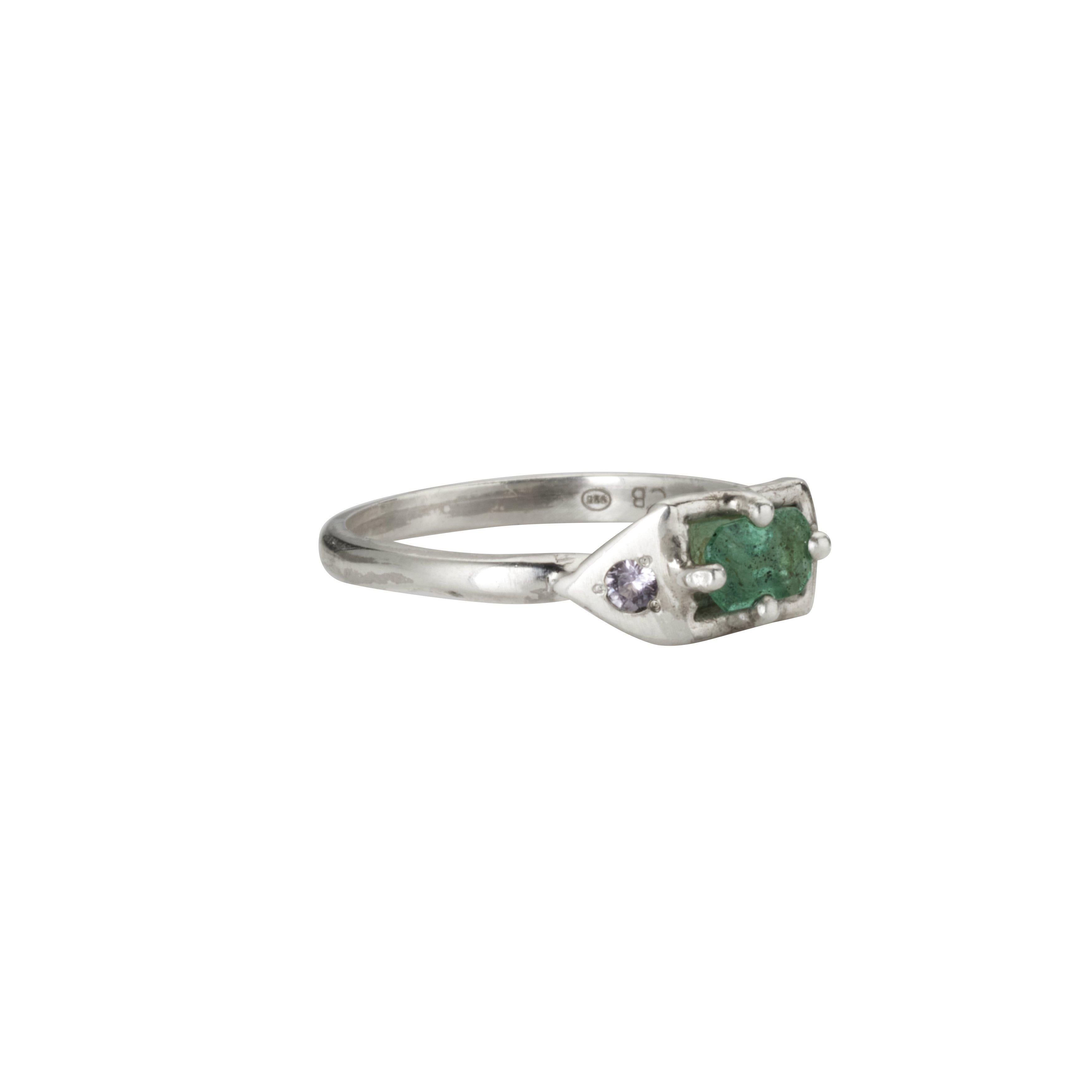 For Sale:  Nortia Ring with Emerald & Amethyst, Sterling Silver 3