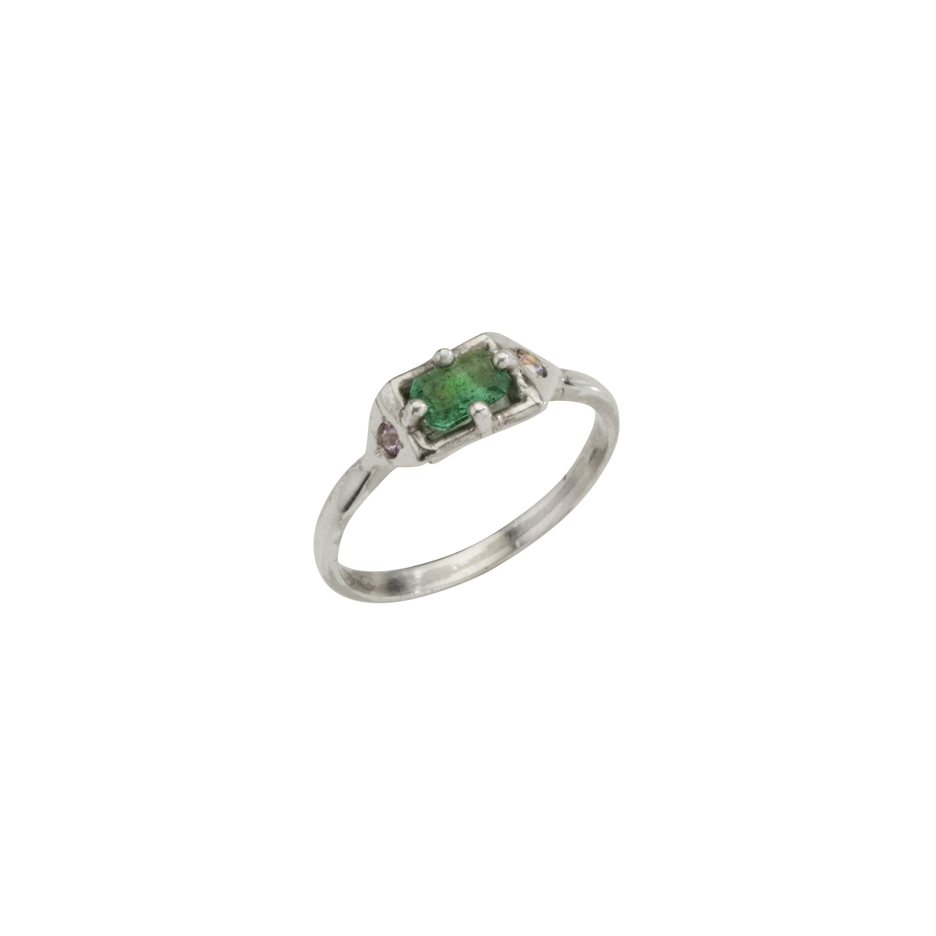 For Sale:  Nortia Ring with Emerald & Amethyst, Sterling Silver
