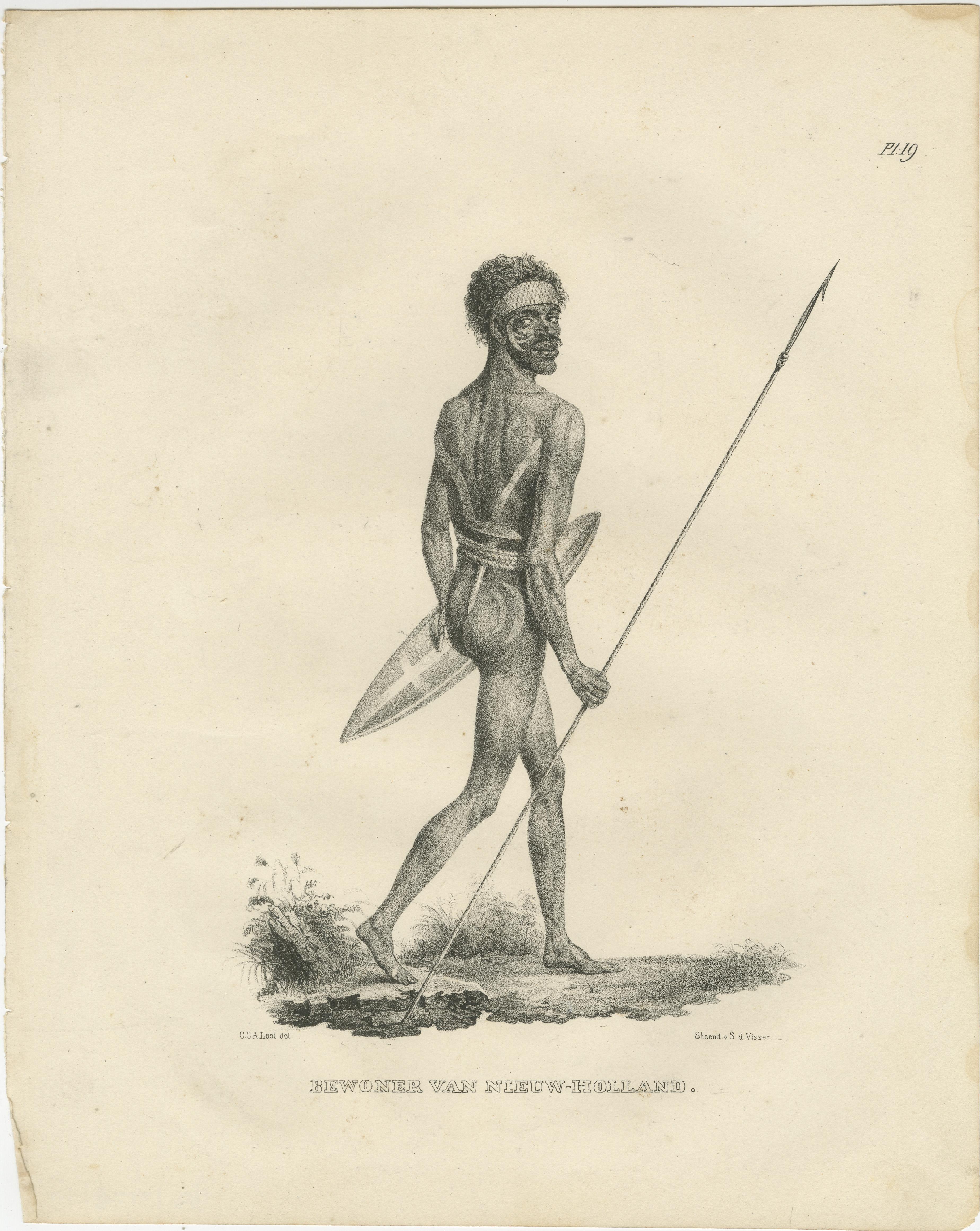 Gravé Lithographies de Noru Gal Derri et Aborigines australiennes, par Last, 1836, Nieuw- Holland en vente