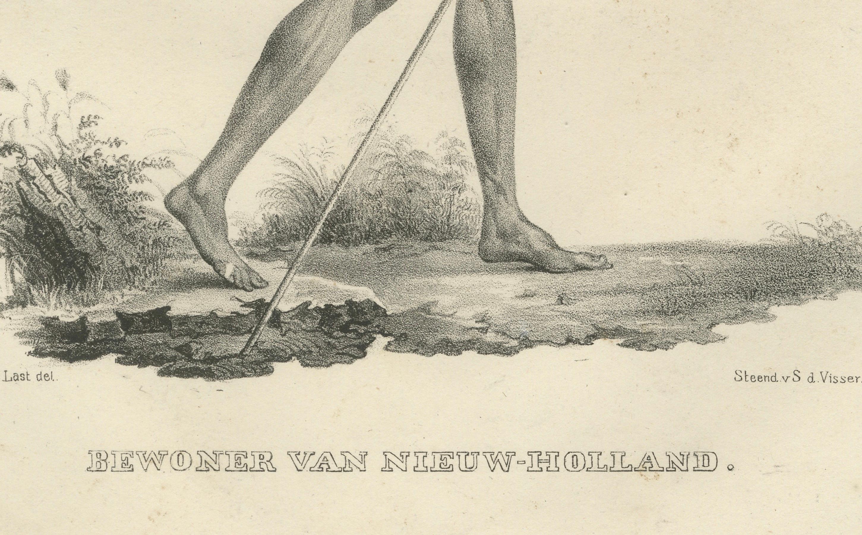 Papier Lithographies de Noru Gal Derri et Aborigines australiennes, par Last, 1836, Nieuw- Holland en vente