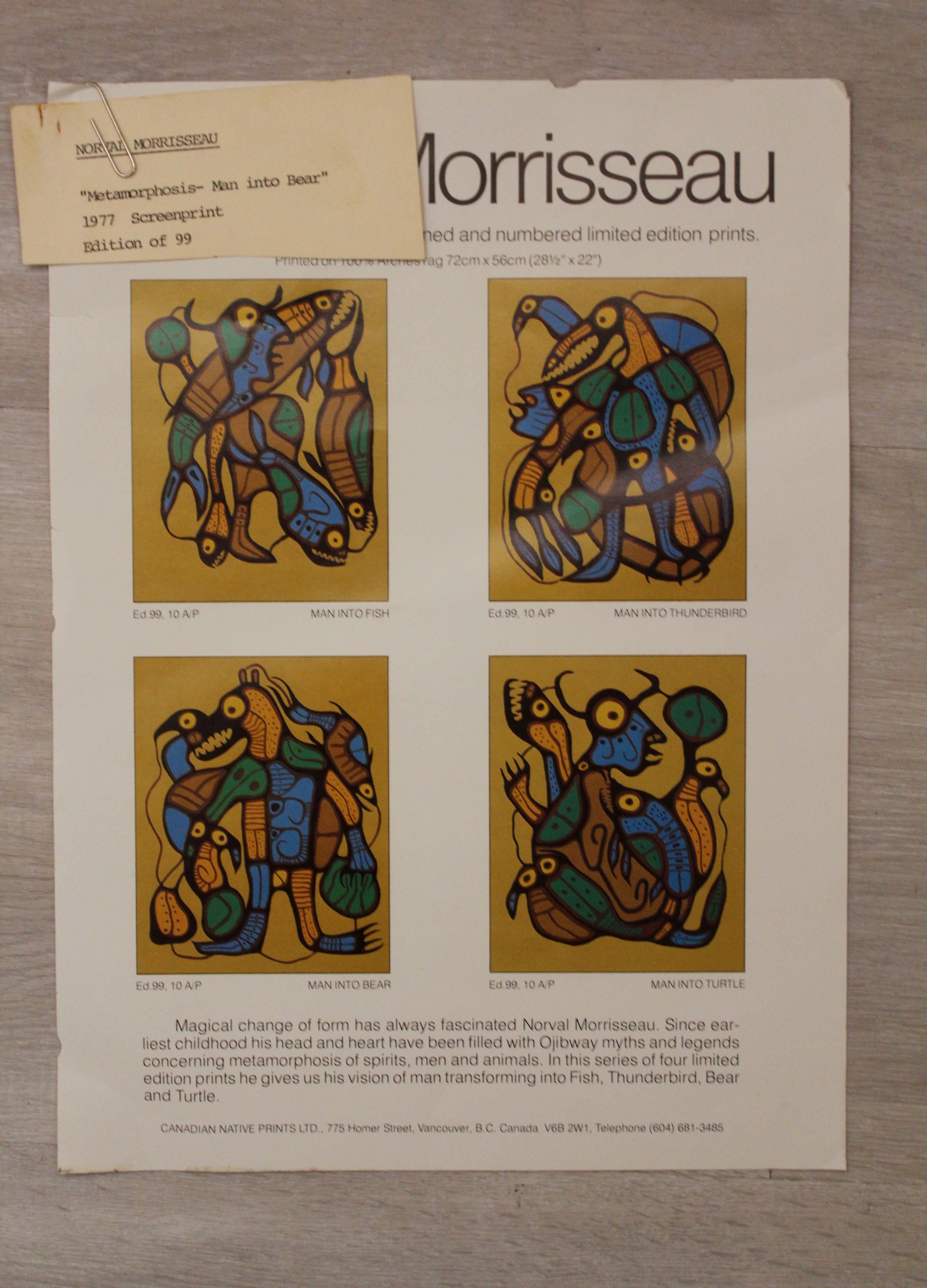 Norval Morrisseau Metamorphosis Man Into Bear 1977 Screenprint 33/99 Framed 9