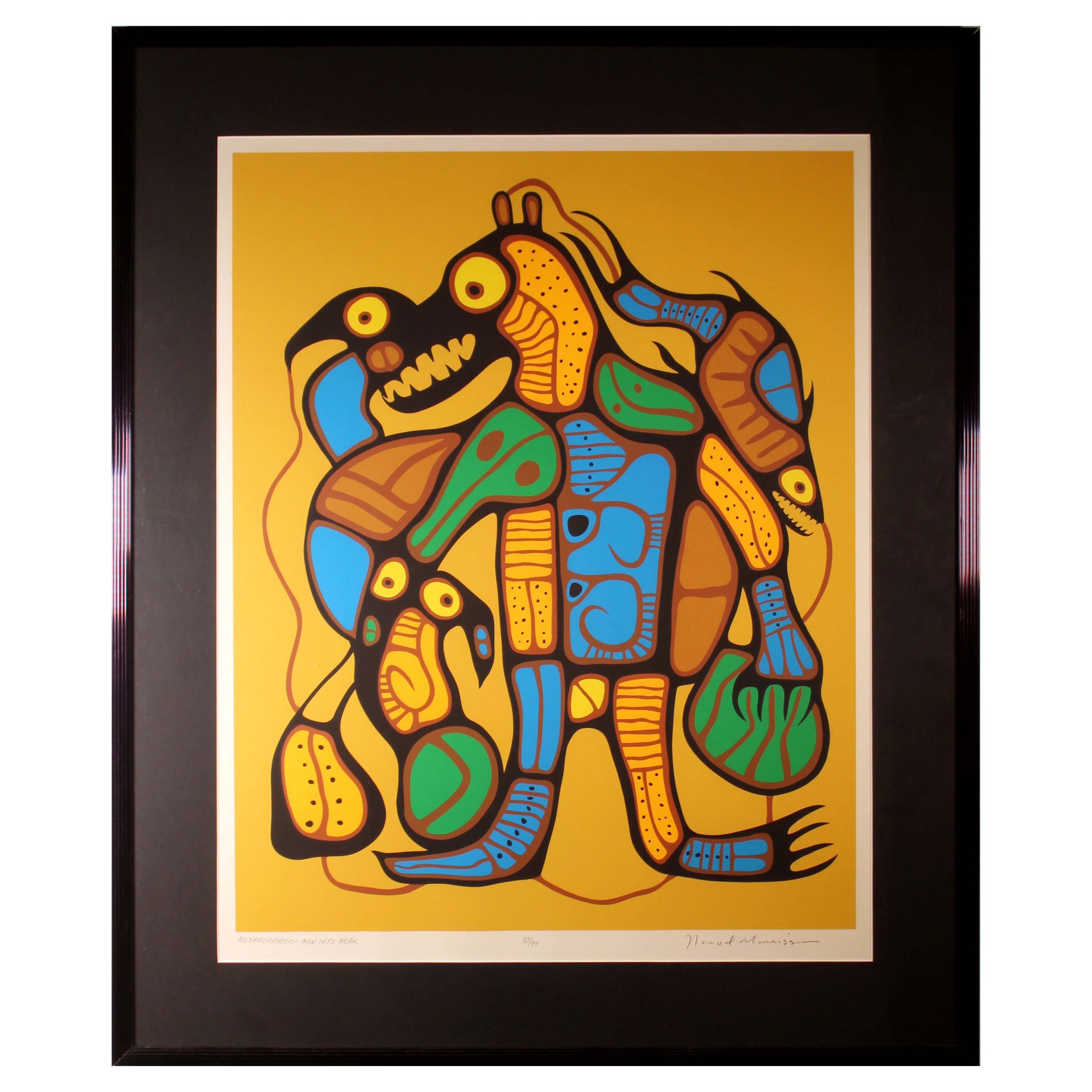 Norval Morrisseau Metamorphosis Man Into Bear 1977 Screenprint 33/99 Framed