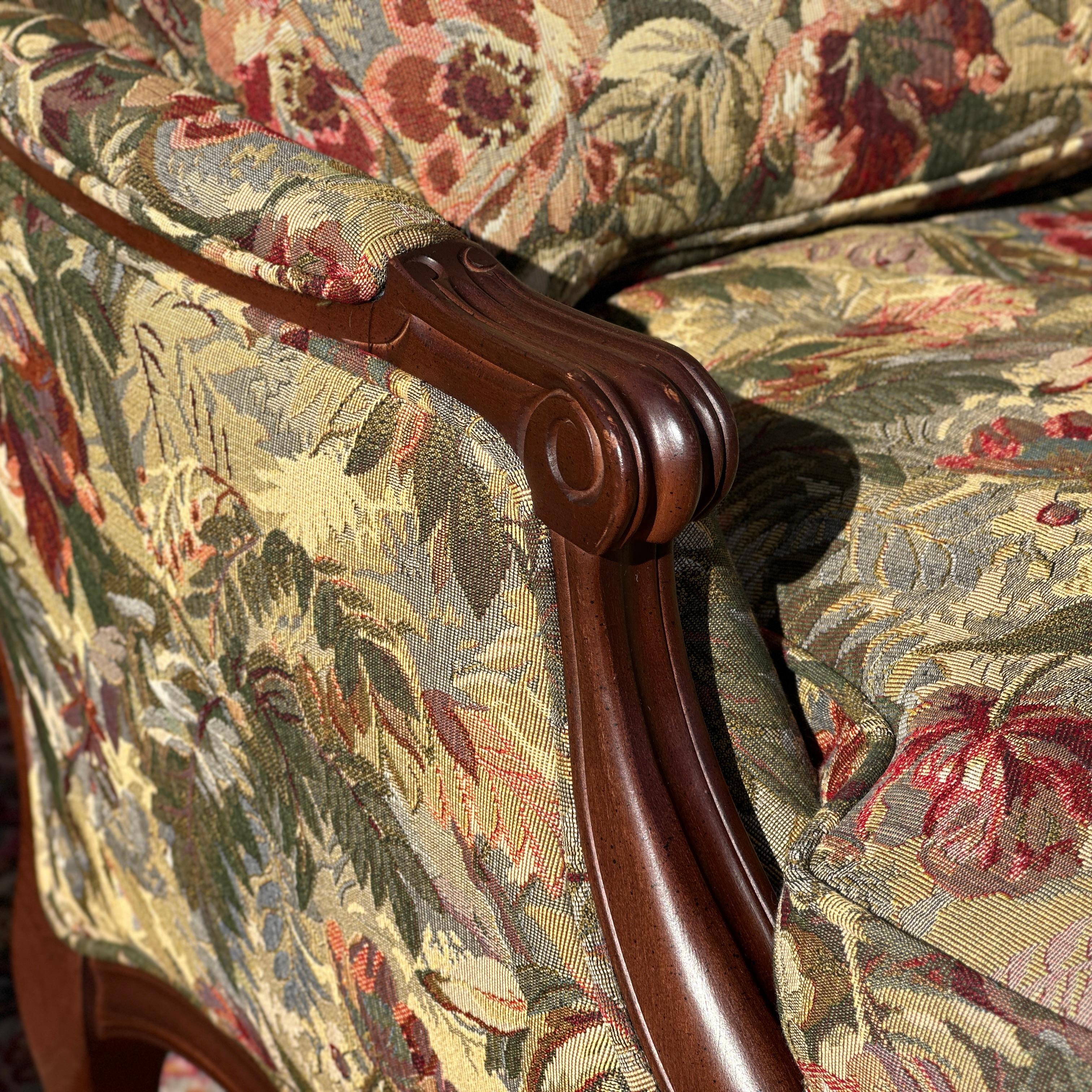 Norwalk Furniture French Bergere Chair & Ottoman Set in Floral Tapestry For Sale 3