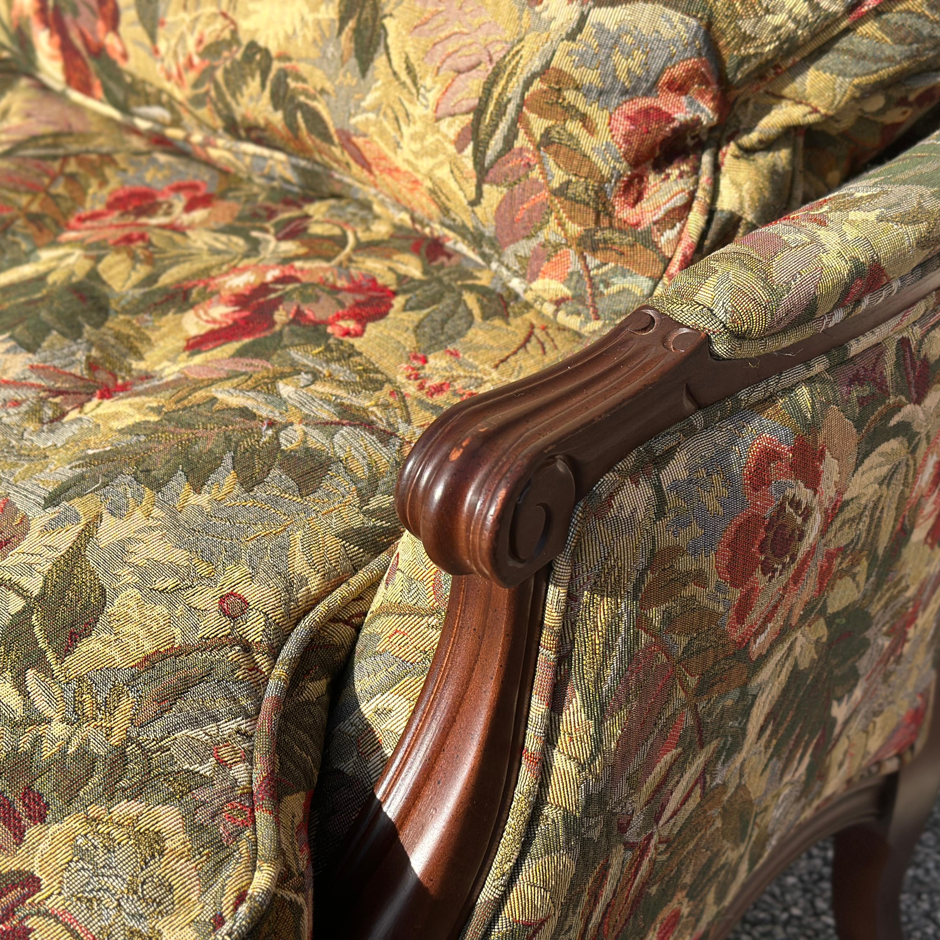 Norwalk Furniture French Bergere Chair & Ottoman Set in Floral Tapestry For Sale 6