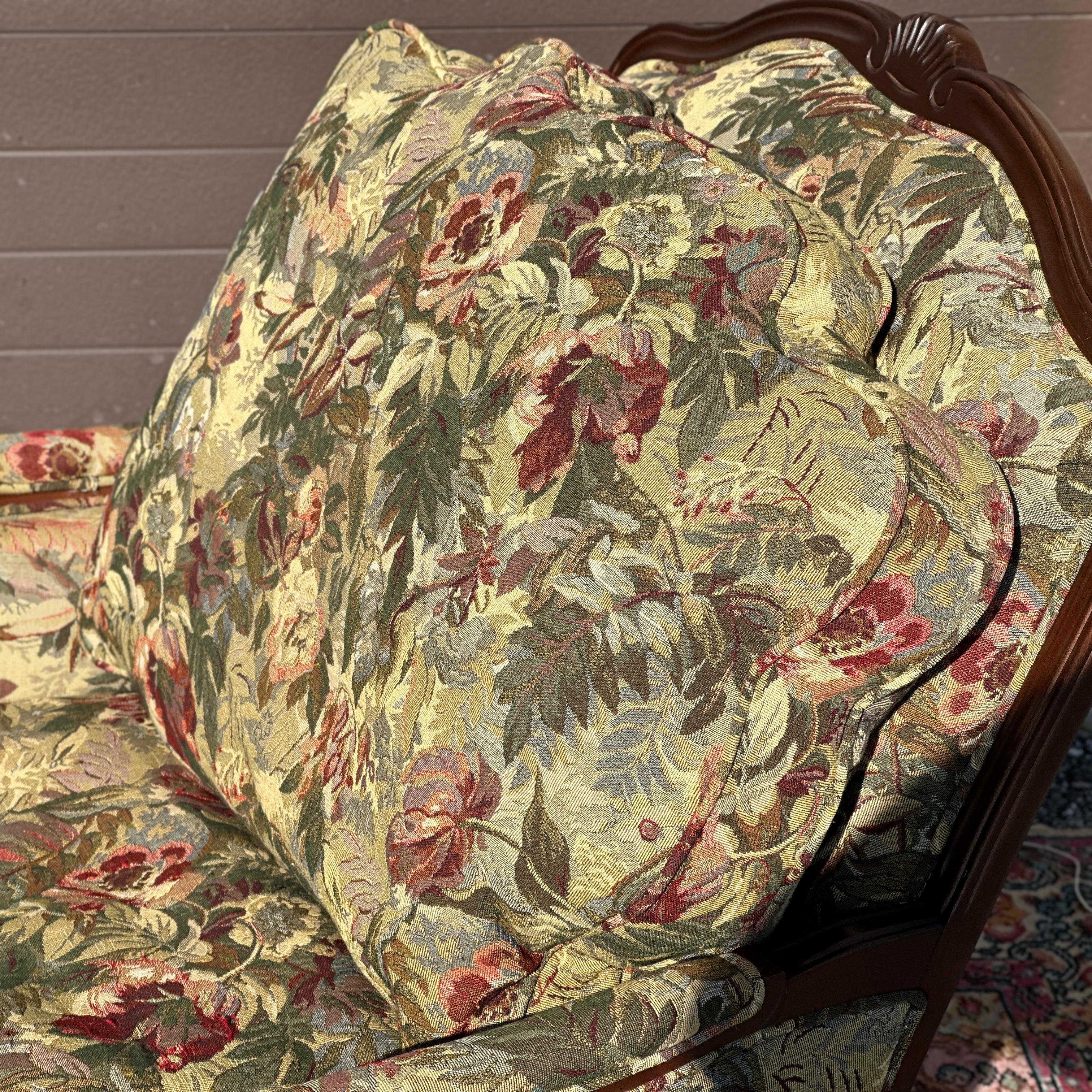 Louis XV Norwalk Furniture French Bergere Chair & Ottoman Set in Floral Tapestry For Sale