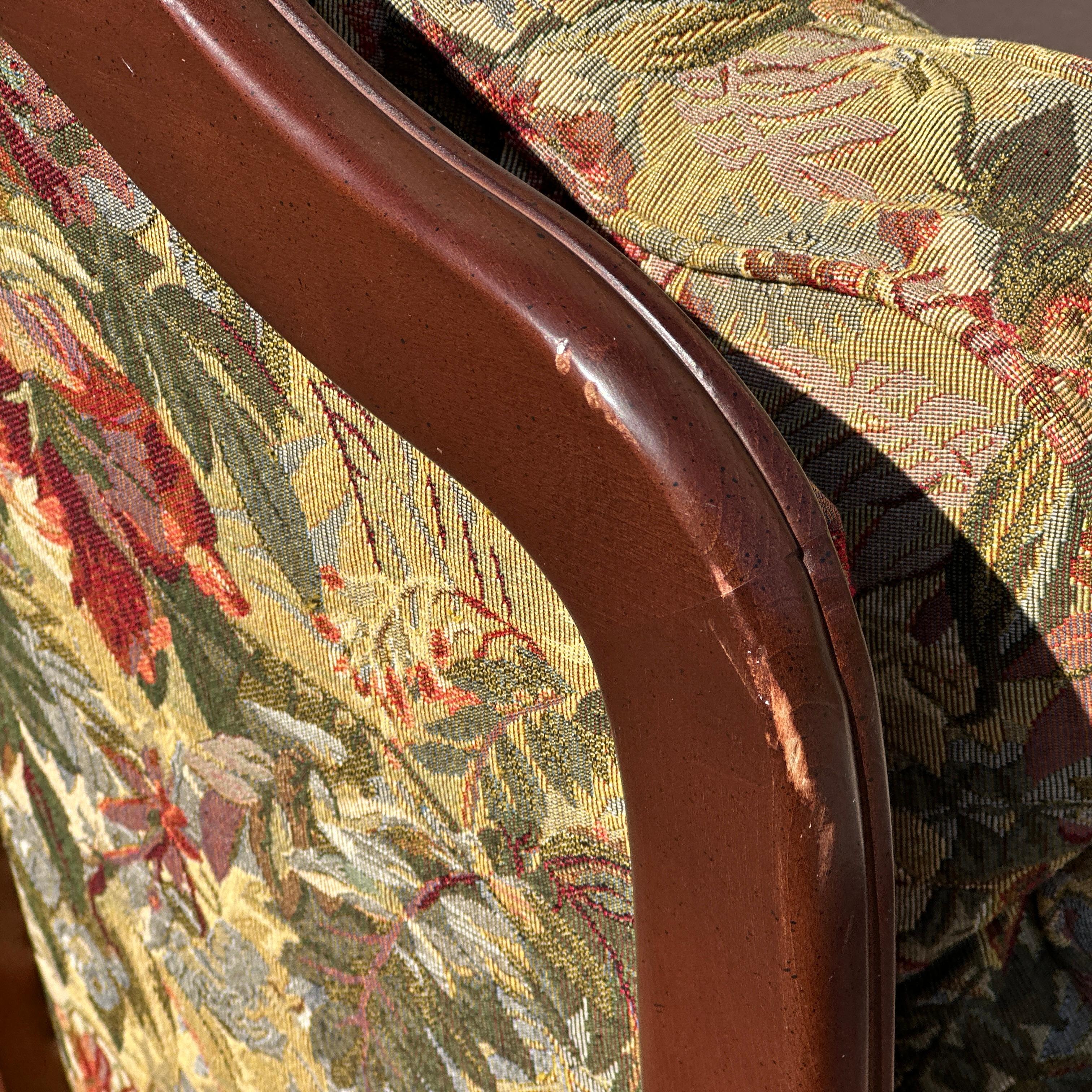 Upholstery Norwalk Furniture French Bergere Chair & Ottoman Set in Floral Tapestry For Sale