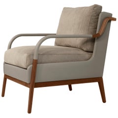 Norway Armchair, Curved Arm with Leather and Fabric Blend Upholstered Chair