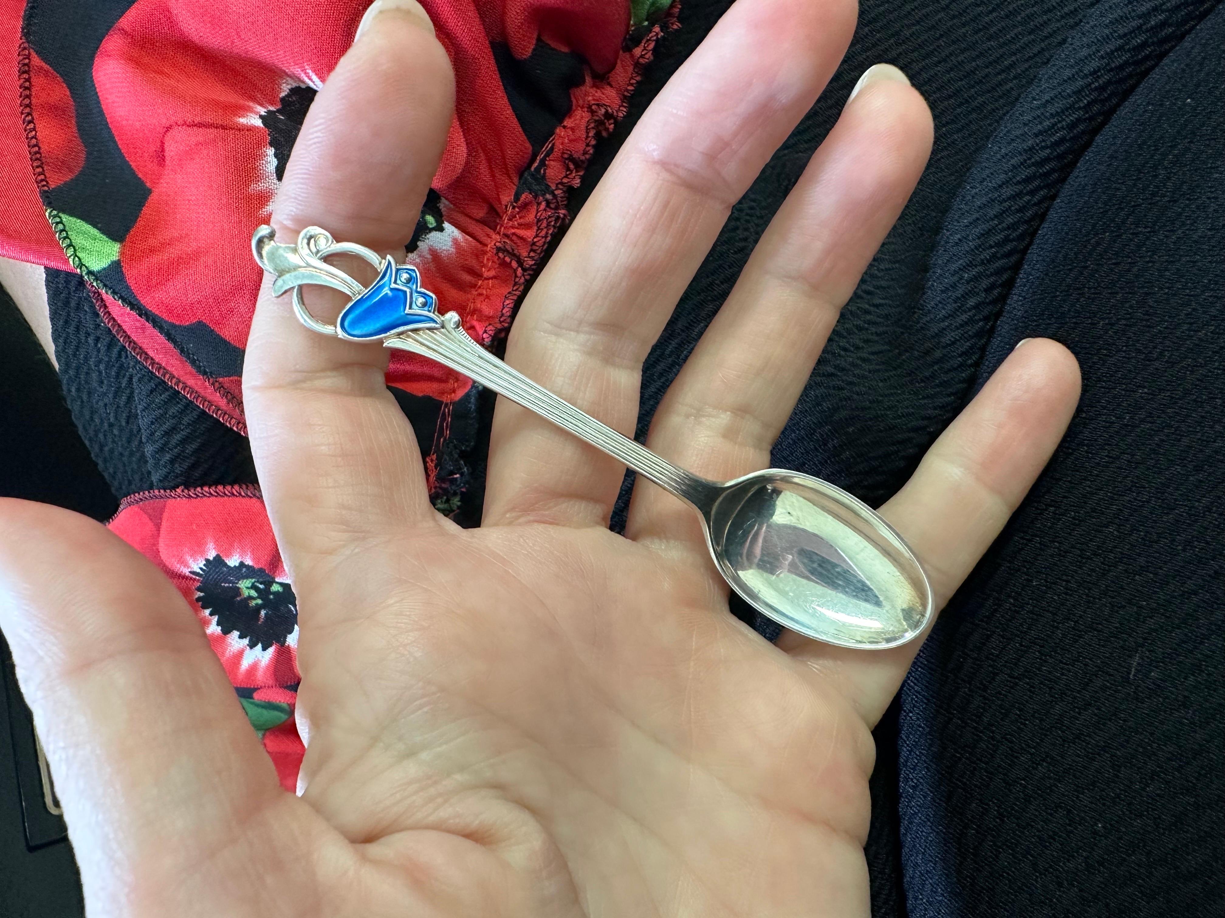 Norway Baby Spoon with enamel accent Sterling For Sale 1