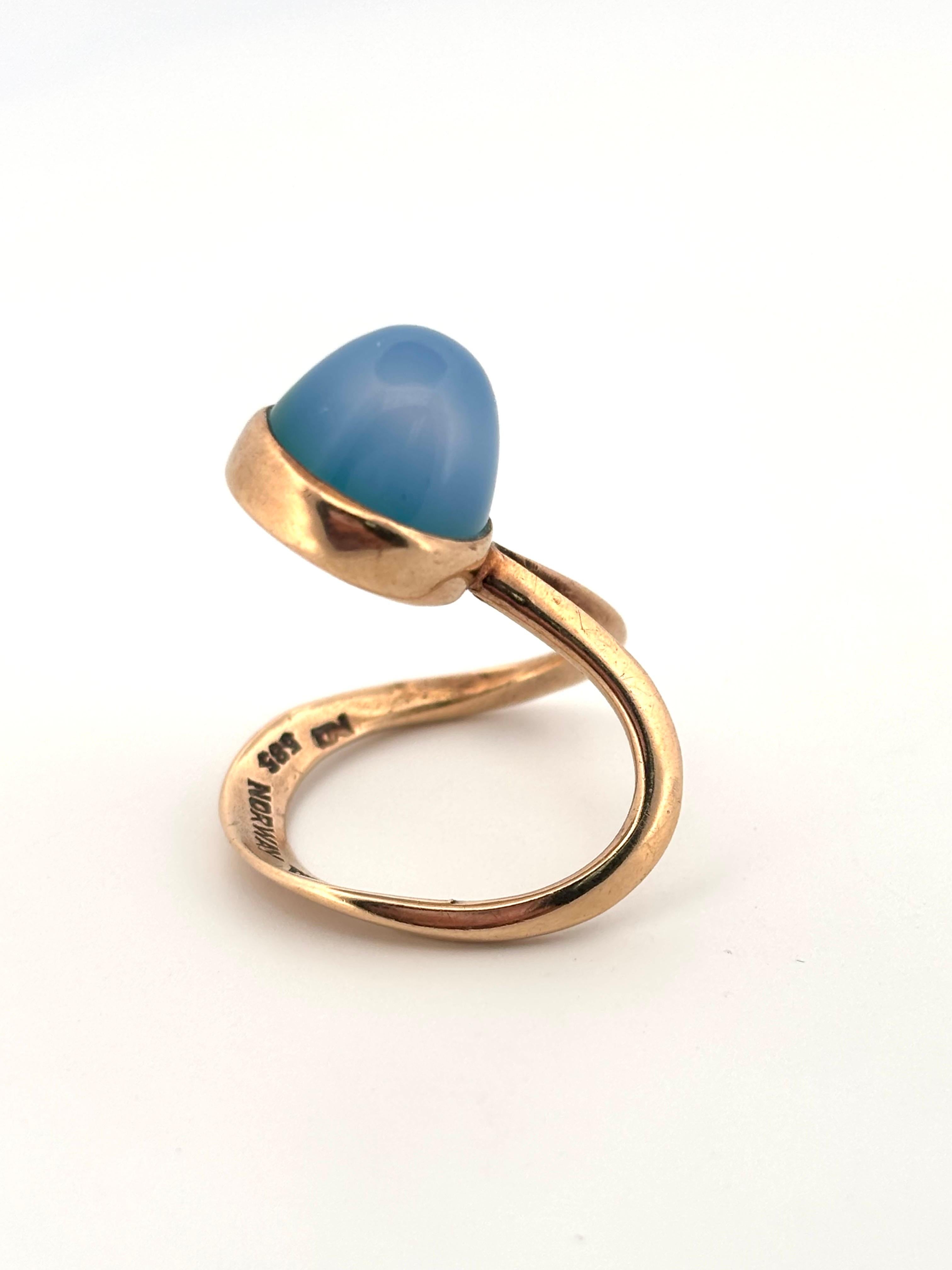 Béryl bleu de Norvège Bague unique en or jaune 14K en vente 1