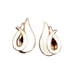Norway Gold Wash Sterling Silver White Enamel Clip-On Earrings