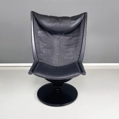 Norway modern black leather and wood armchair by Westnofa, 1980s