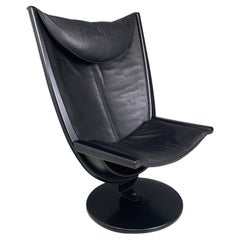 Norway modern black leather and wood armchair by Westnofa, 1980s