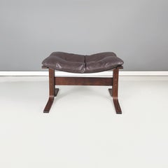 Norway Modern Brown Leather Wood Pouf Siesta by Igmar Relling for Westnofa 1970s