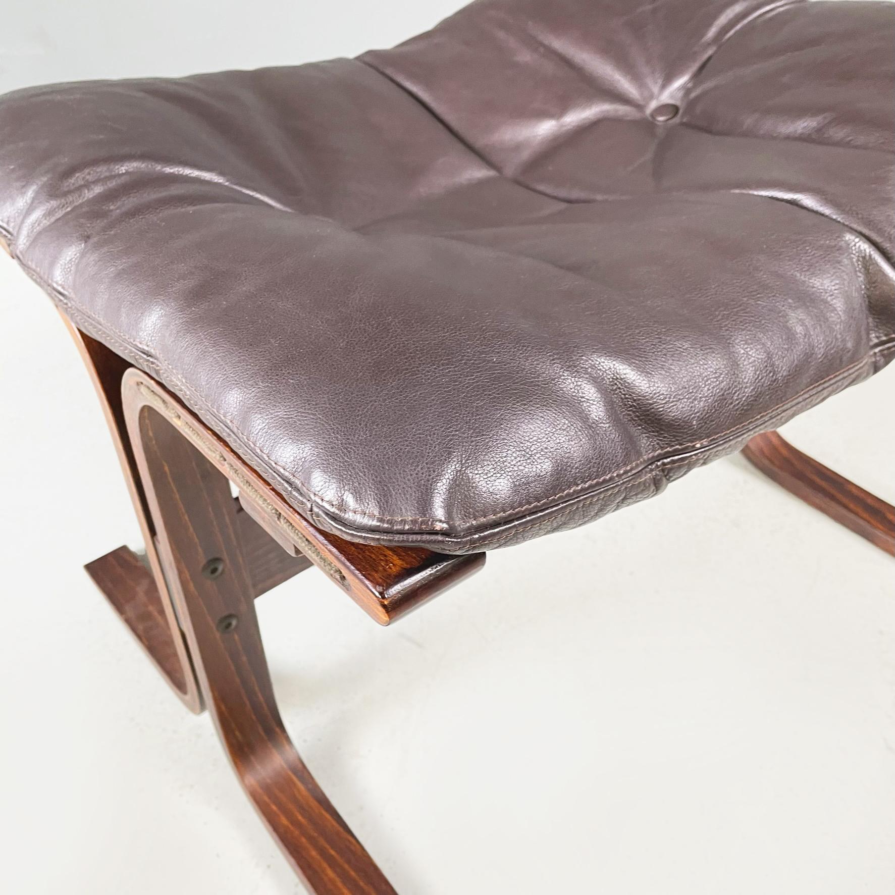 Norway Modern Brown Leather Wood Pouf Siesta by Igmar Relling for Westnofa 1970s For Sale 2