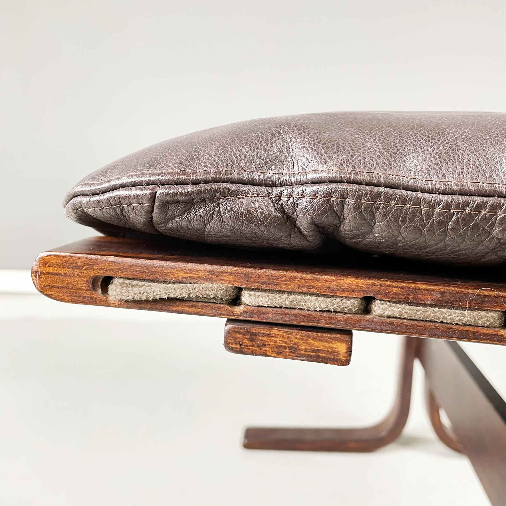 Norway Modern Brown Leather Wood Pouf Siesta by Igmar Relling for Westnofa 1970s For Sale 3