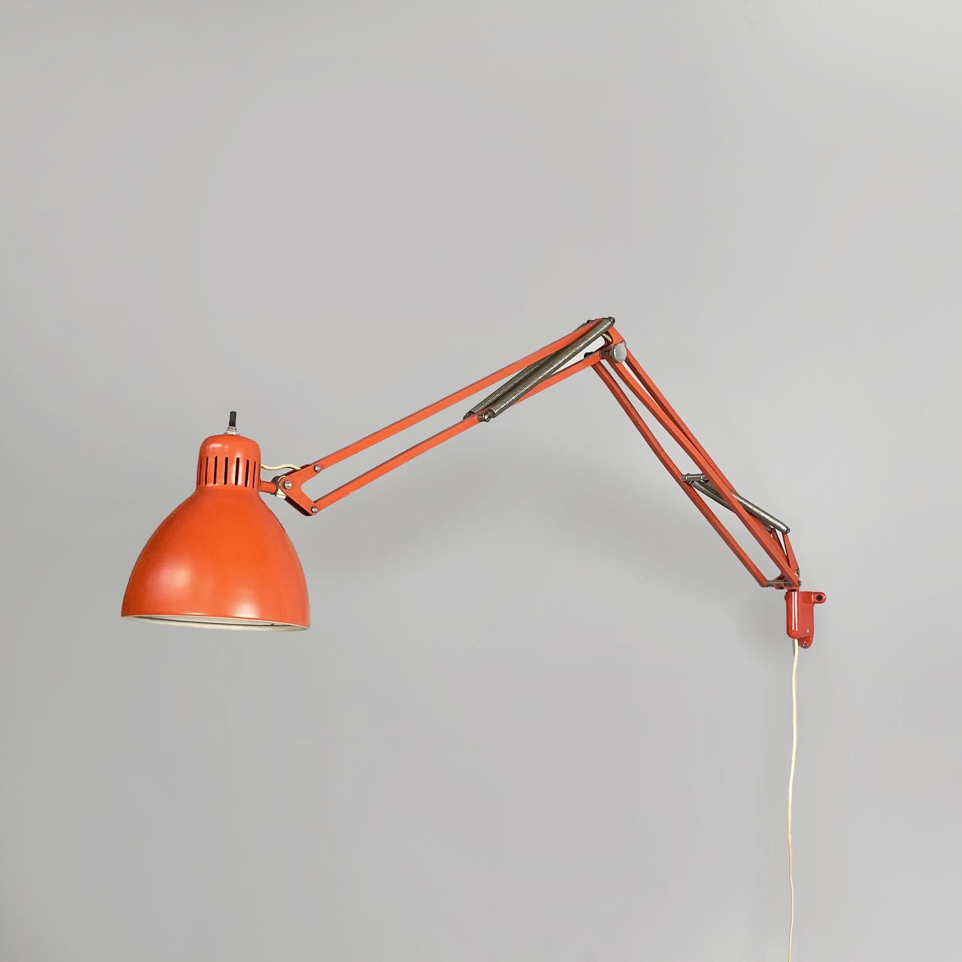 Mid-Century Modern Norway orange adjustable wall lamp Naska Loris by Jac Jacobsen for Luxo, 1950s For Sale