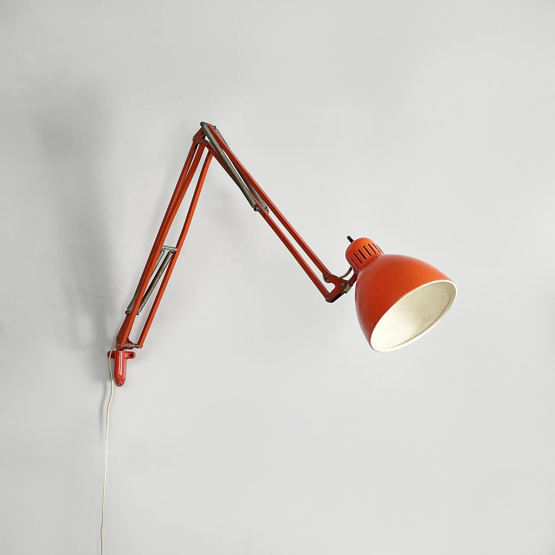 Norwegian Norway orange adjustable wall lamp Naska Loris by Jac Jacobsen for Luxo, 1950s For Sale