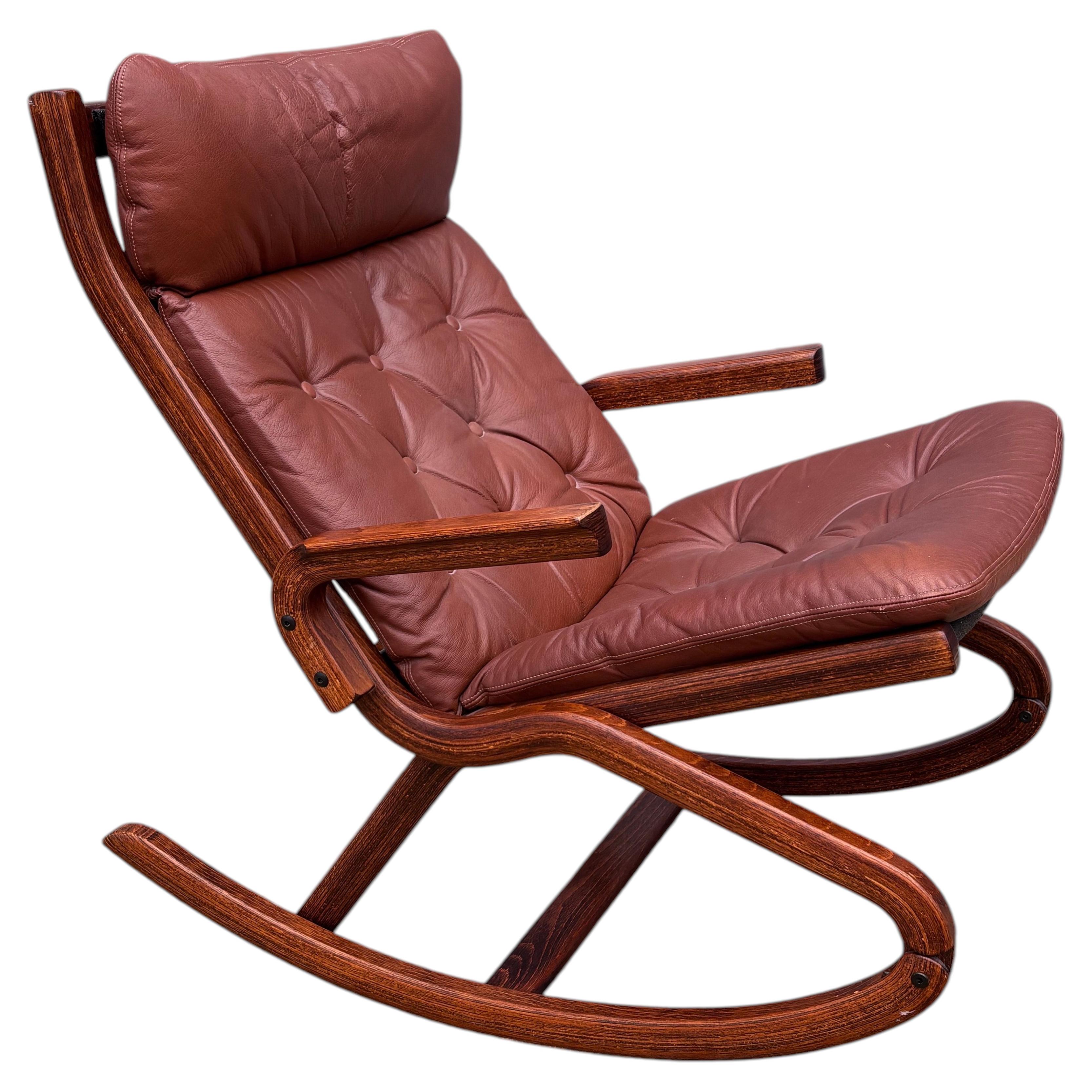 Sedia a dondolo Norway in teak e pelle/ 2 posizioni!!!