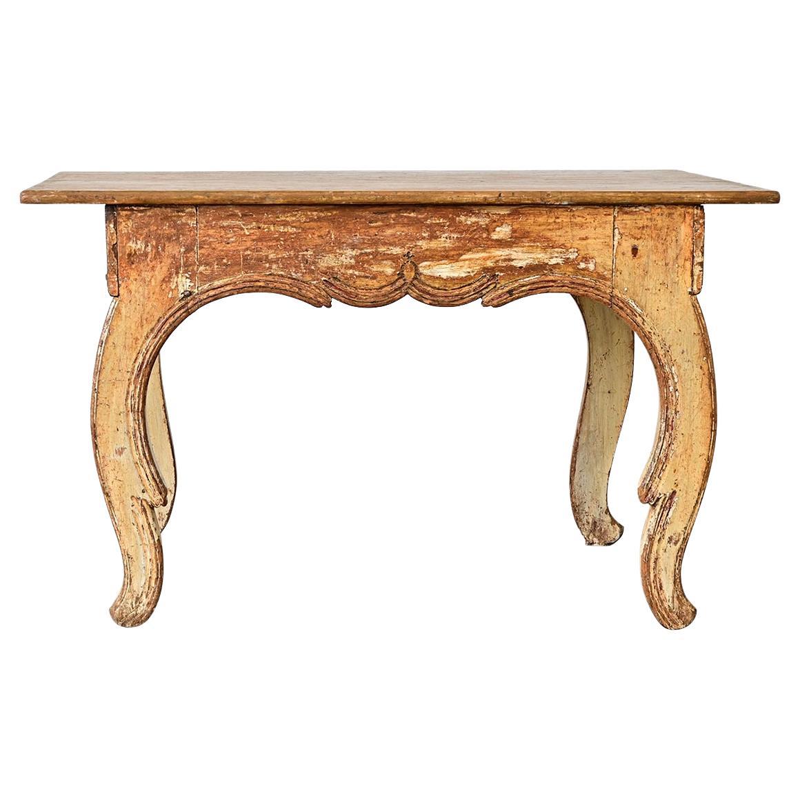 Norwegian Rococo Painted Table, Hand-Carved Pine, 18th Century Design For Sale