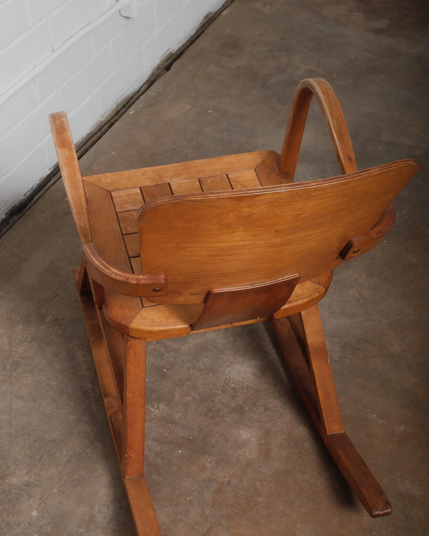 Stained Norwegian Aaslid Rocking Chair with Chess Pattern Seat For Sale