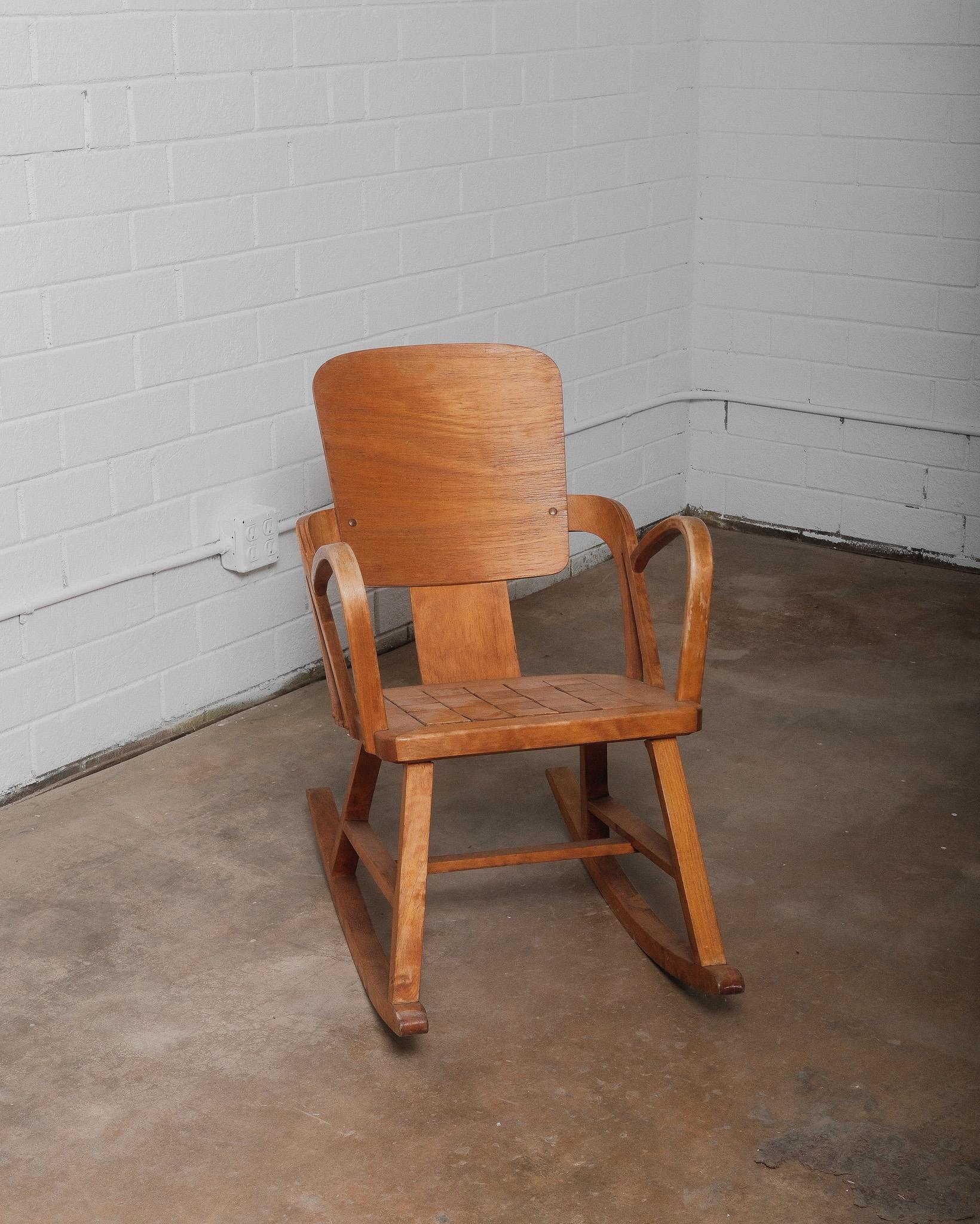 Norwegian Aaslid Rocking Chair with Chess Pattern Seat In Good Condition For Sale In High Point, NC