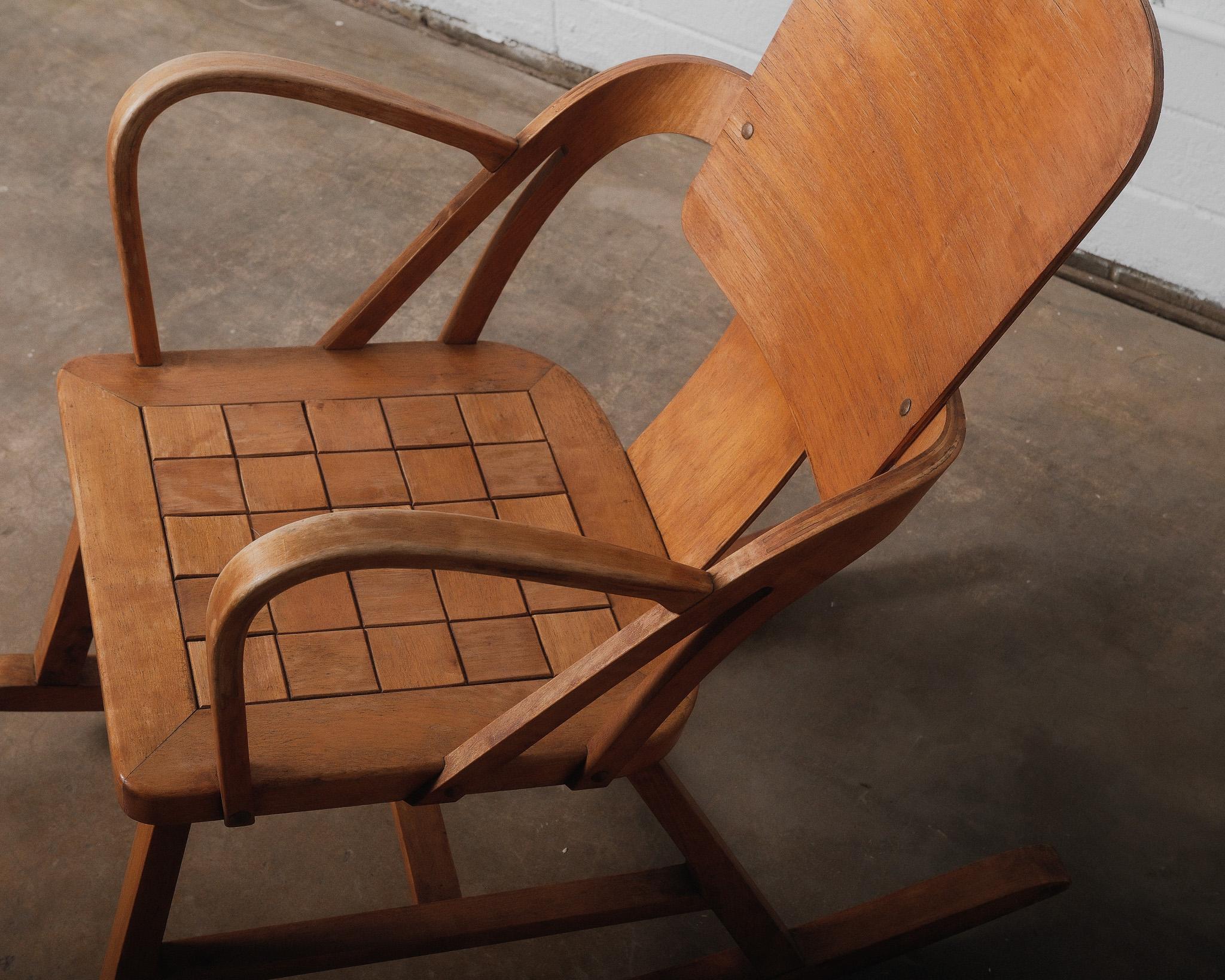 20th Century Norwegian Aaslid Rocking Chair with Chess Pattern Seat For Sale
