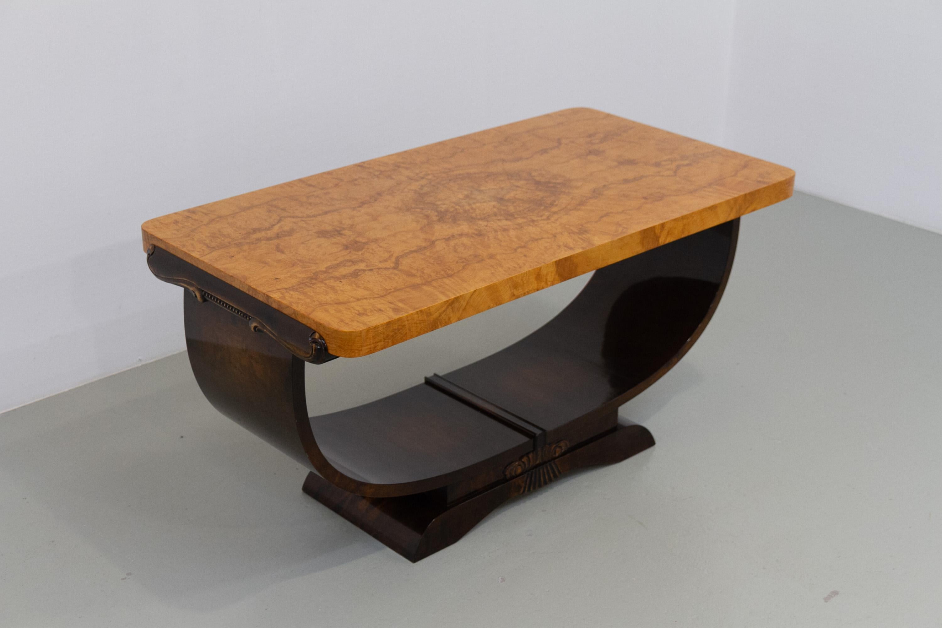 Mid-20th Century Norwegian Art Deco Burl Console or Coffee Table by Aase Dreieri, 1930s. For Sale