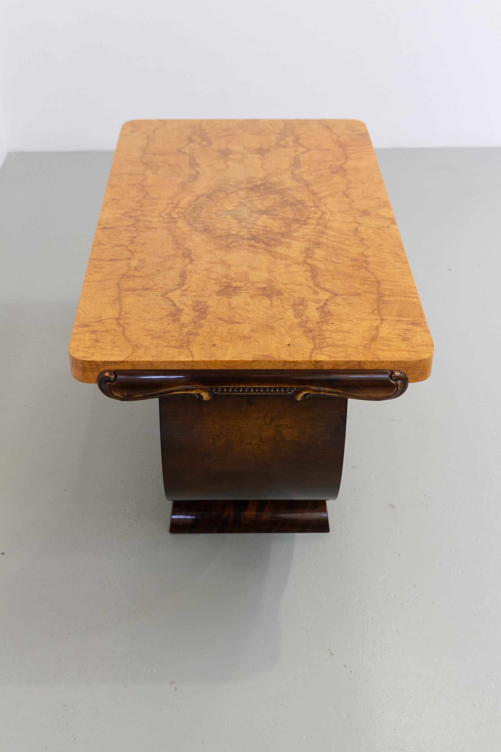 Birch Norwegian Art Deco Burl Console or Coffee Table by Aase Dreieri, 1930s. For Sale