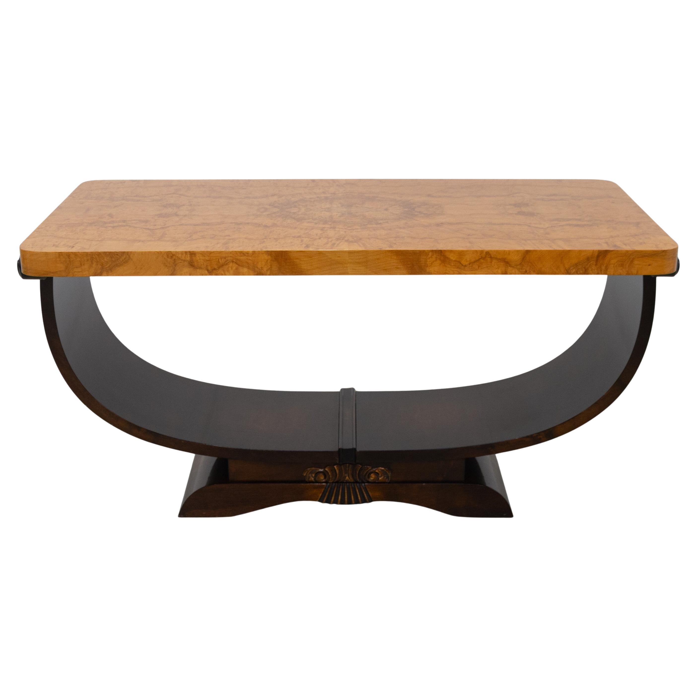 Norwegian Art Deco Burl Console or Coffee Table by Aase Dreieri, 1930s. For Sale