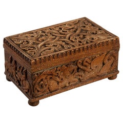 Antique Norwegian Baroque Box, Carved Mythical Creatures + Figurative Scenes, Circa 1740