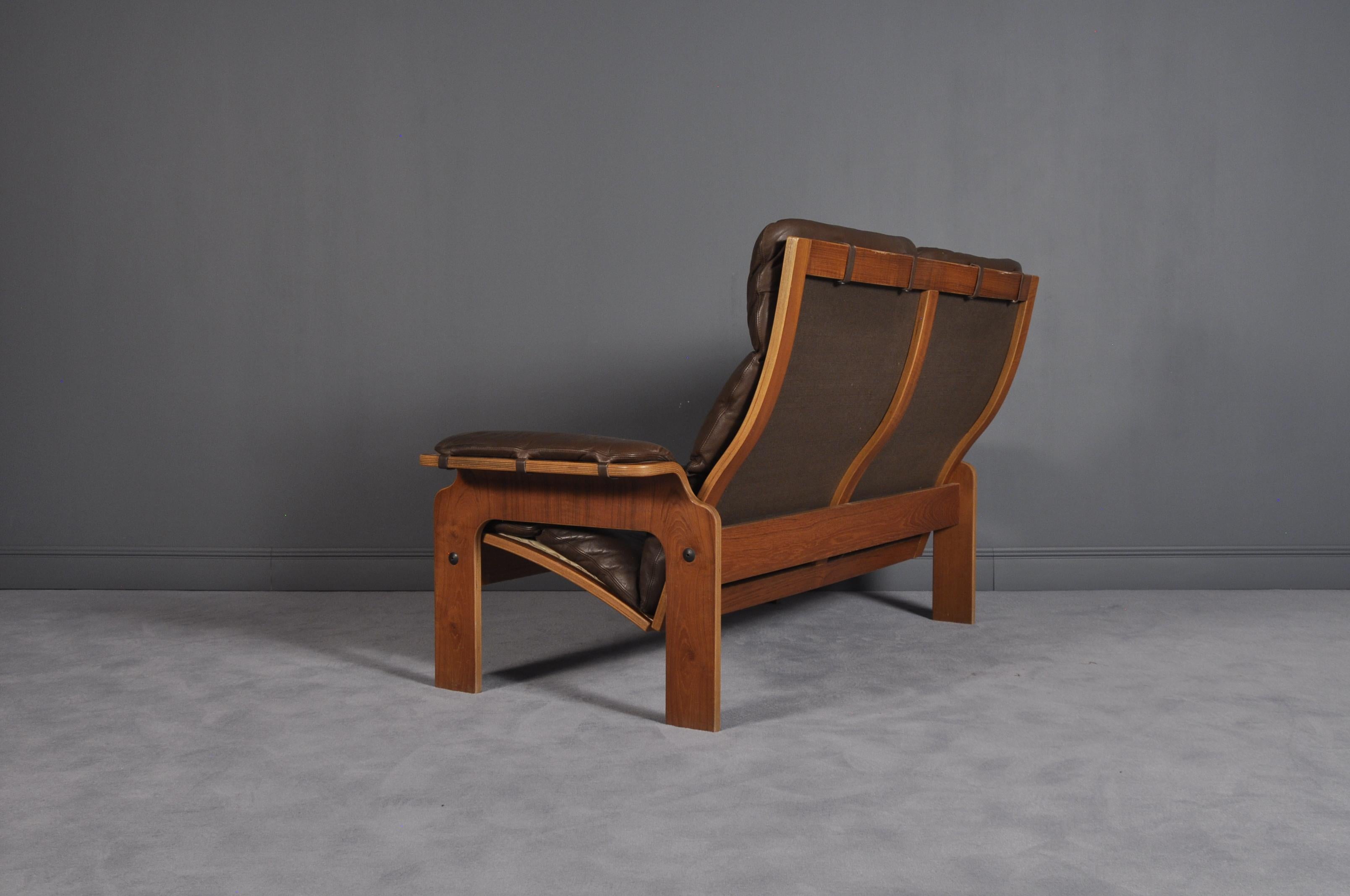 Mid-20th Century Norwegian Bentwood and Leather Loveseat, 1960s