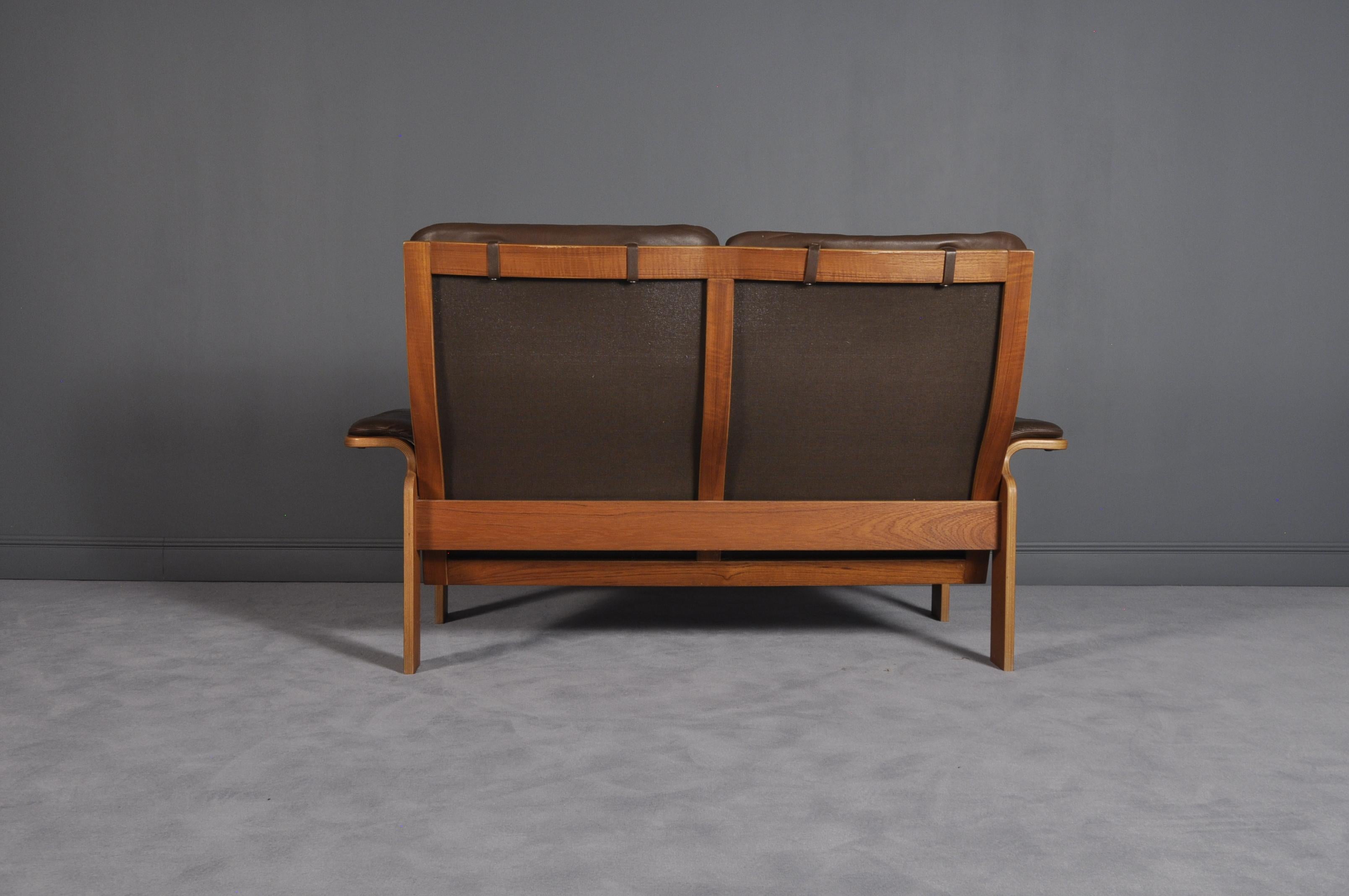 Norwegian Bentwood and Leather Loveseat, 1960s 1