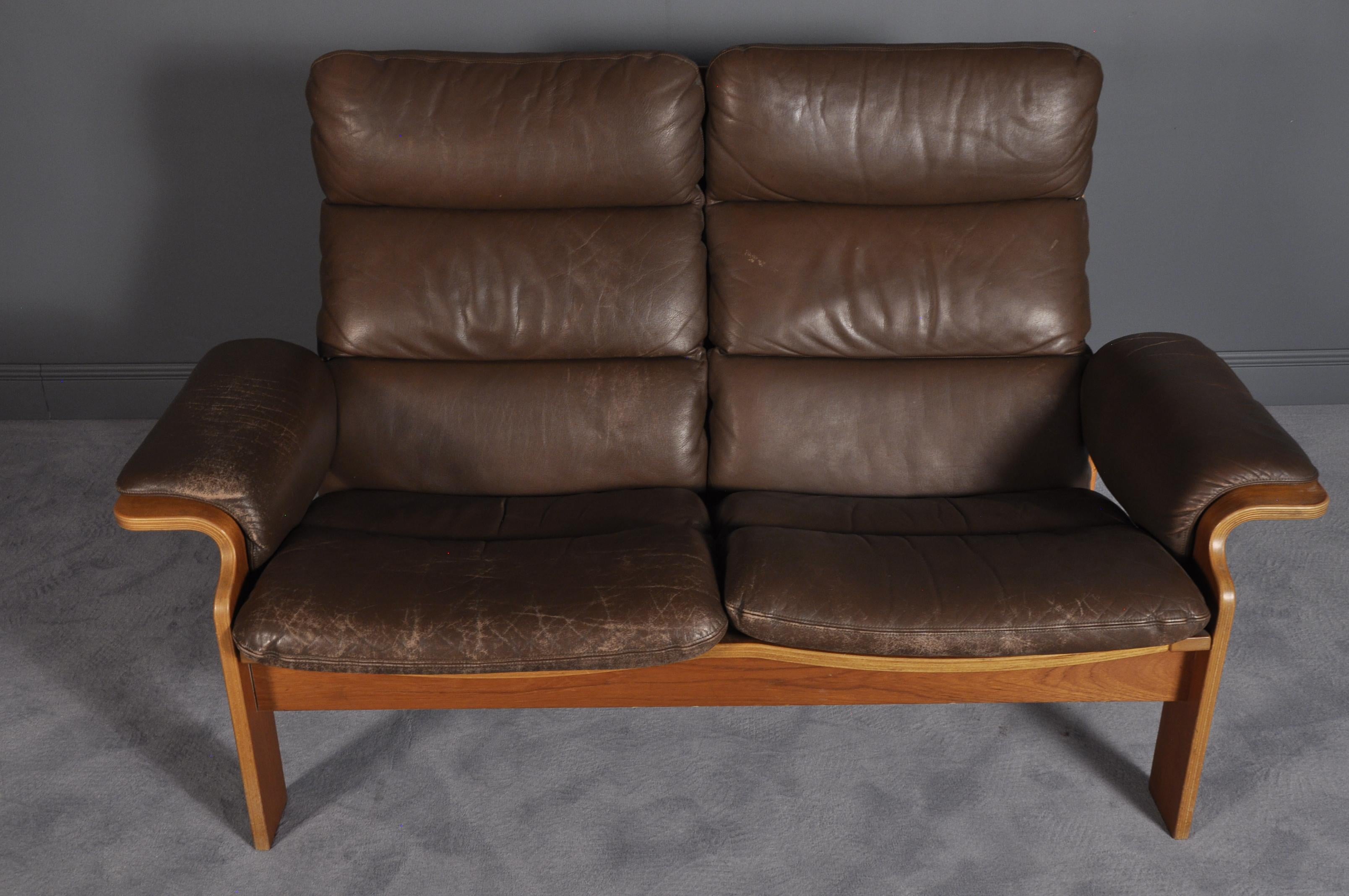 Norwegian Bentwood and Leather Loveseat, 1960s 2