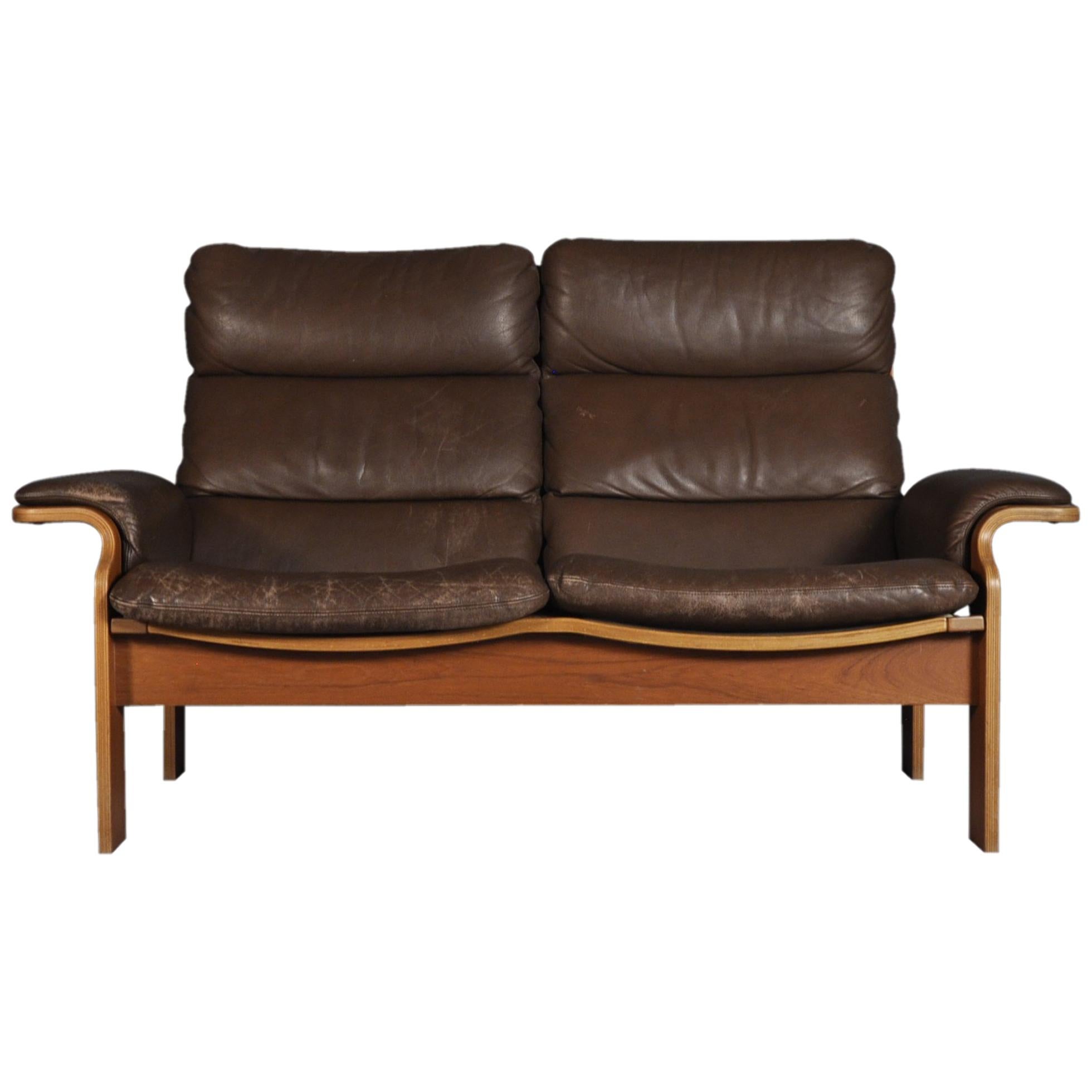Norwegian Bentwood and Leather Loveseat, 1960s