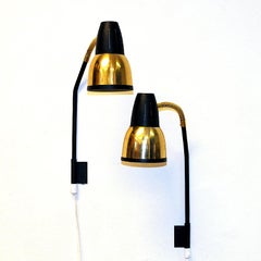 Norwegian brass and black metal wall lamp pair by RA-GLA 1960s