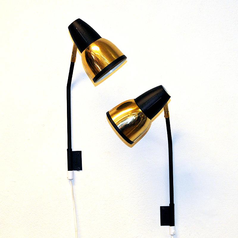 Lacquered Norwegian brass and black metal wall lamp pair by RA-GLA 1960s For Sale